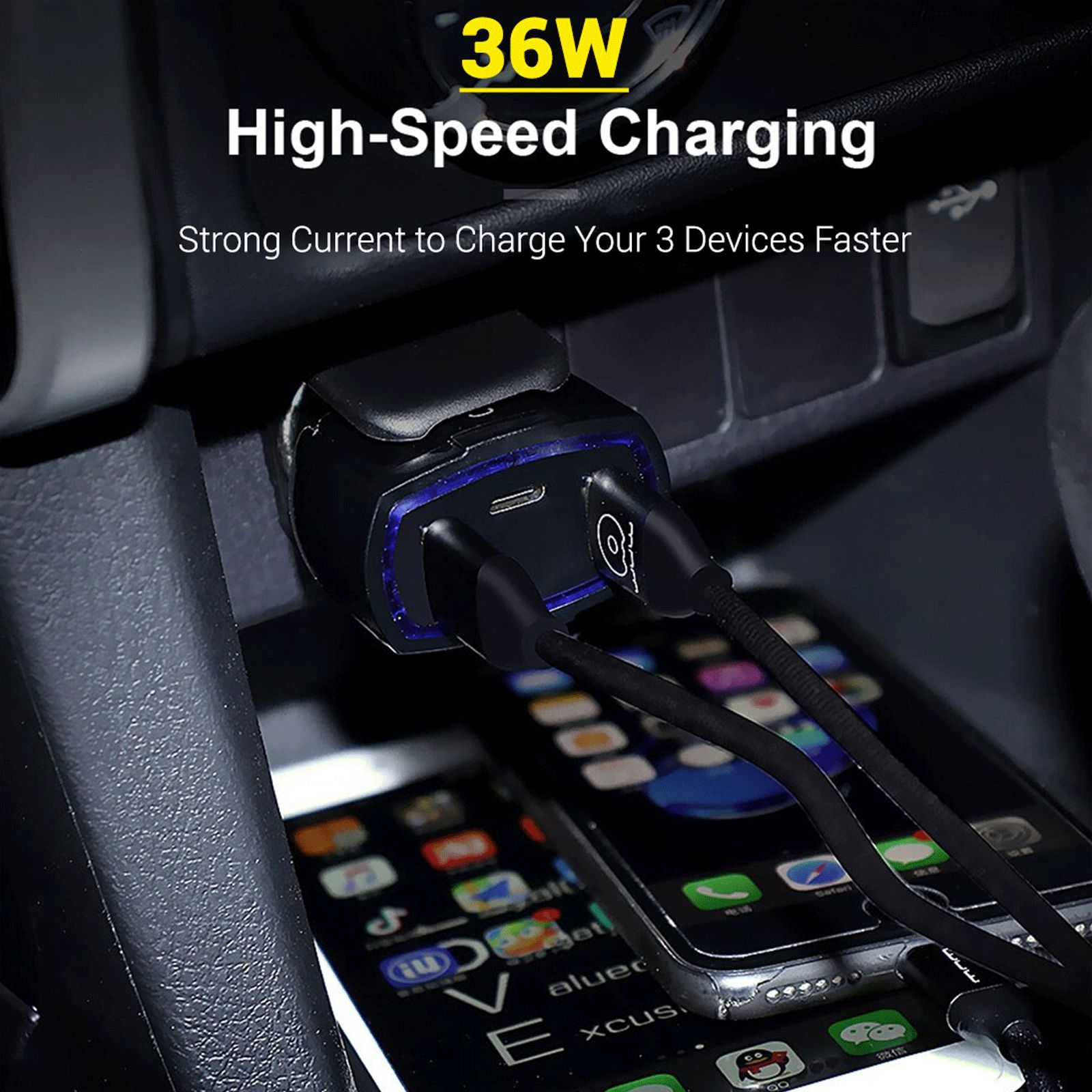 pTron Bullet Pro 36W Type A & Type C 3-Port Quick Charger (Adapter Only, Built-in Smart IC Chip, Black)_6