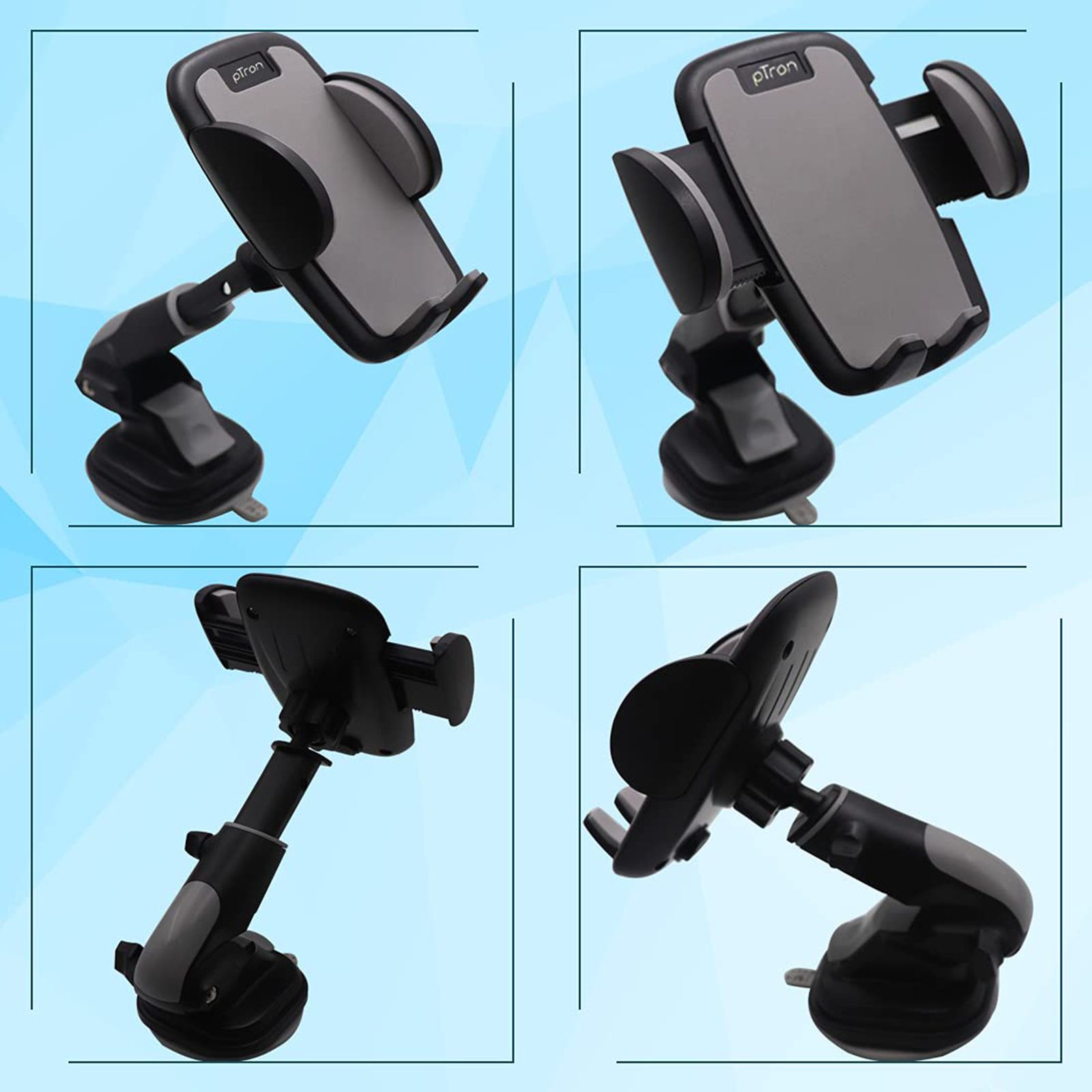 pTron Mount ST4F Adjustable Car Mount Phone Holder for Dashboard & Windshield (Rotating Clamp, Black)_9