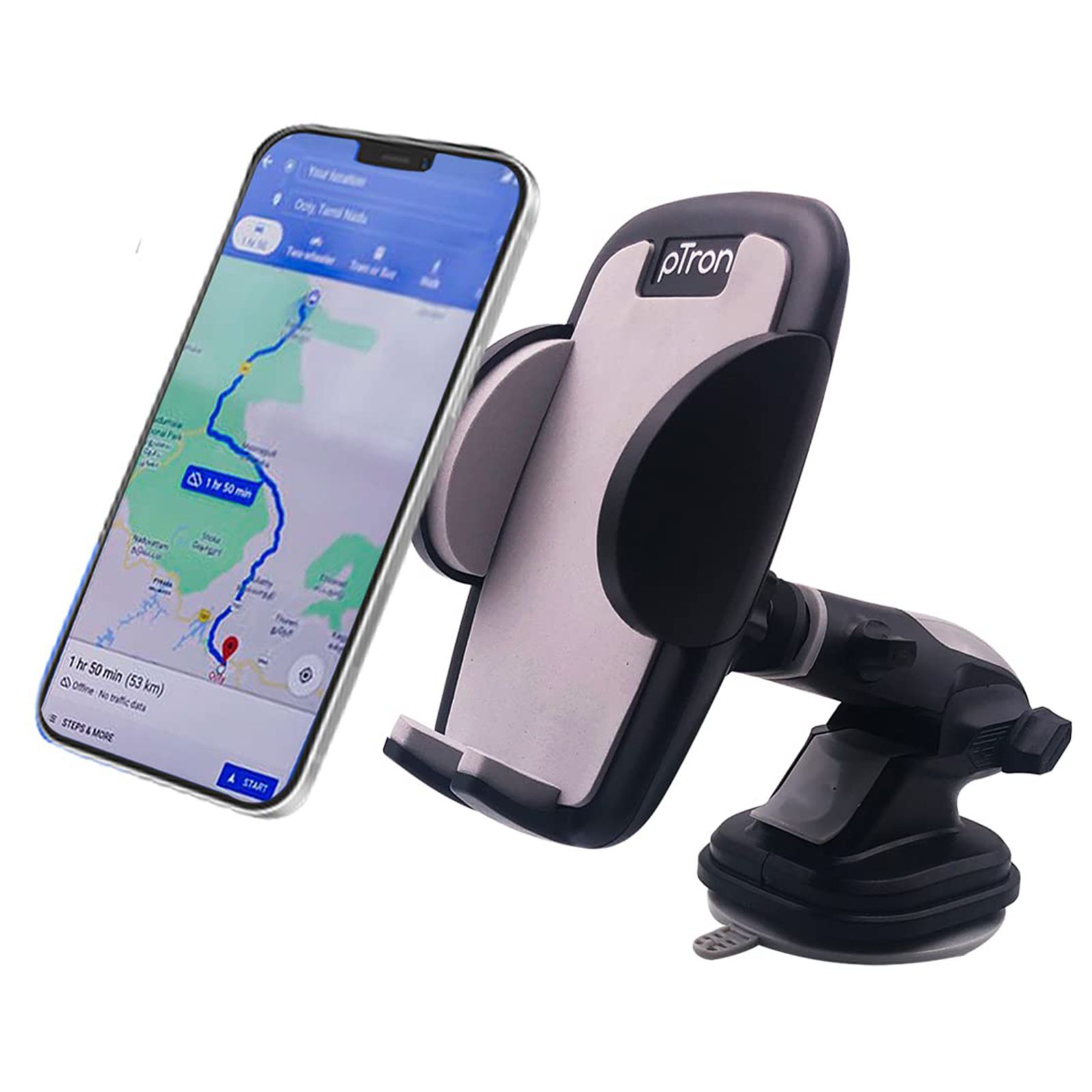 pTron Mount ST4F Adjustable Car Mount Phone Holder for Dashboard & Windshield (Rotating Clamp, Black)_4