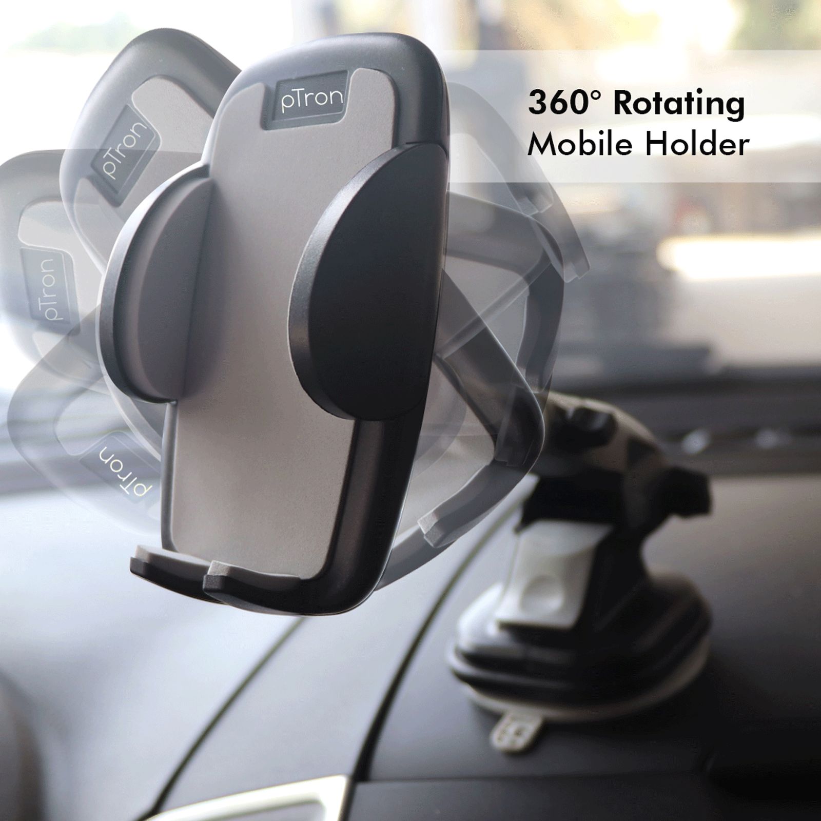 pTron Mount ST4F Adjustable Car Mount Phone Holder for Dashboard & Windshield (Rotating Clamp, Black)_5