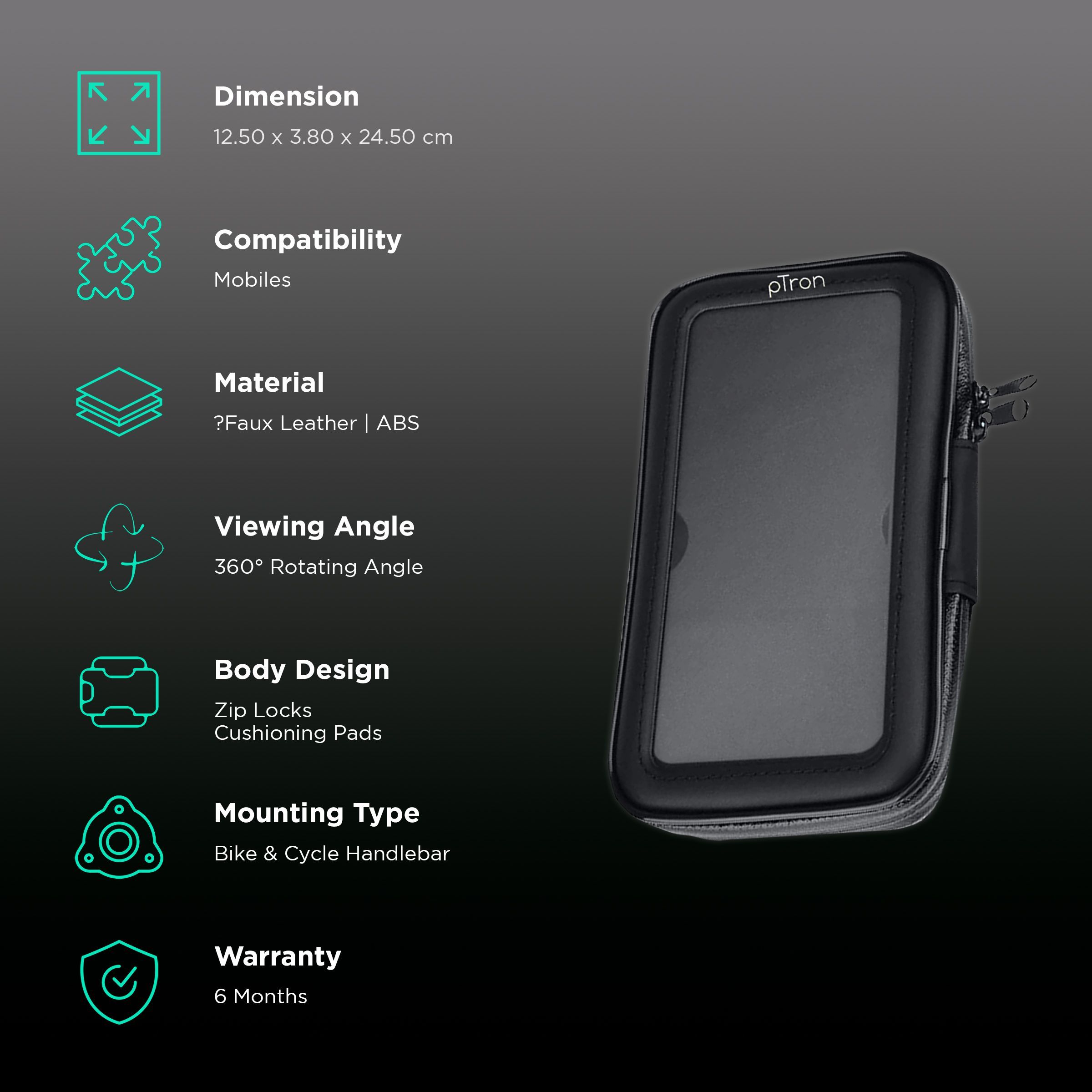 pTron Mount ST2B Mobile Phone Holder Case (Zip Lock & Cushion Pad, 140318062, Black)_3