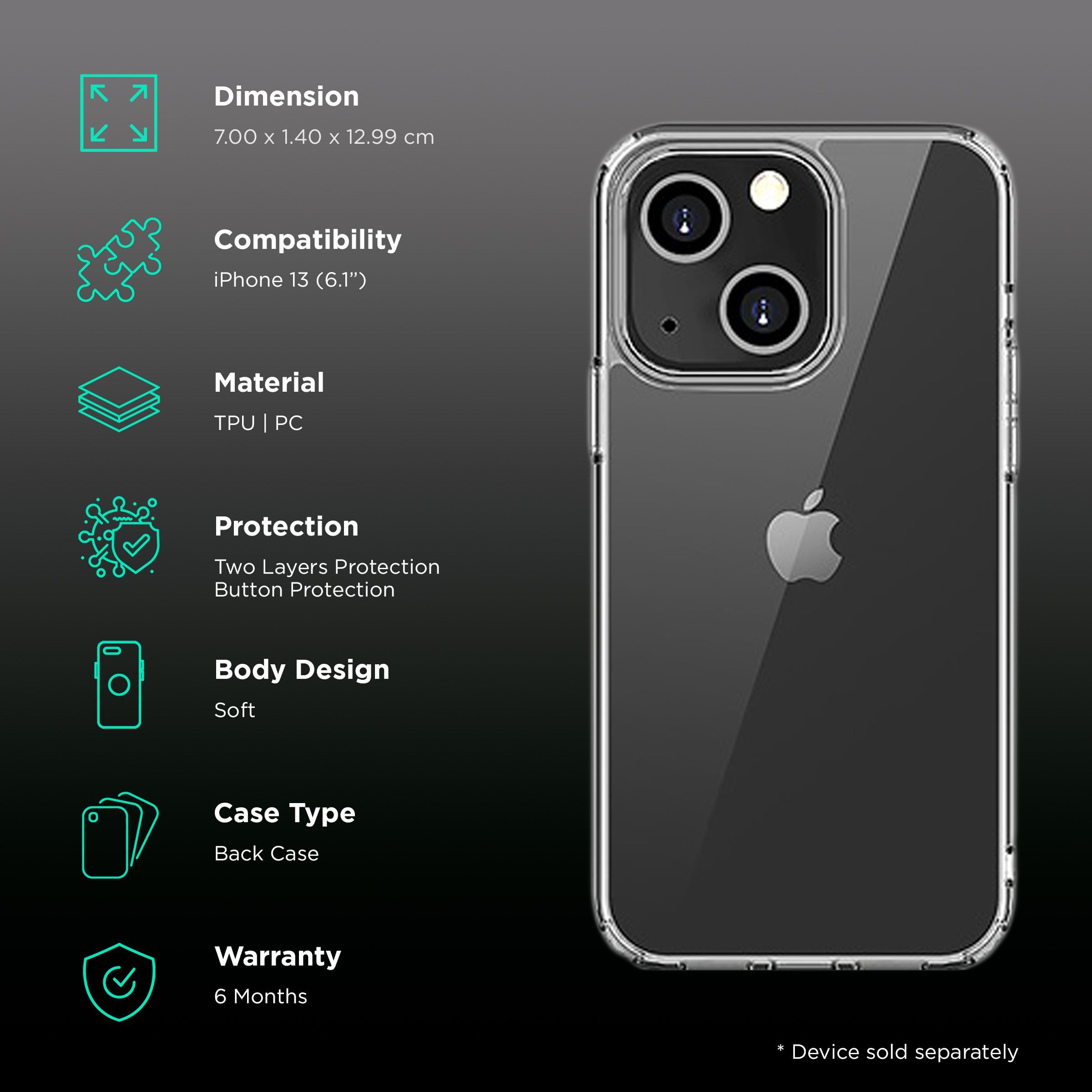 GRIPP Hard TPU & Polycarbonate Back Cover for Apple iPhone 13 (Air Cushion Technology, Clear) GRIPP Hard TPU & Polycarbonate Back Cover for Apple iPhone 13 (Air Cushion Technology, Clear)_2