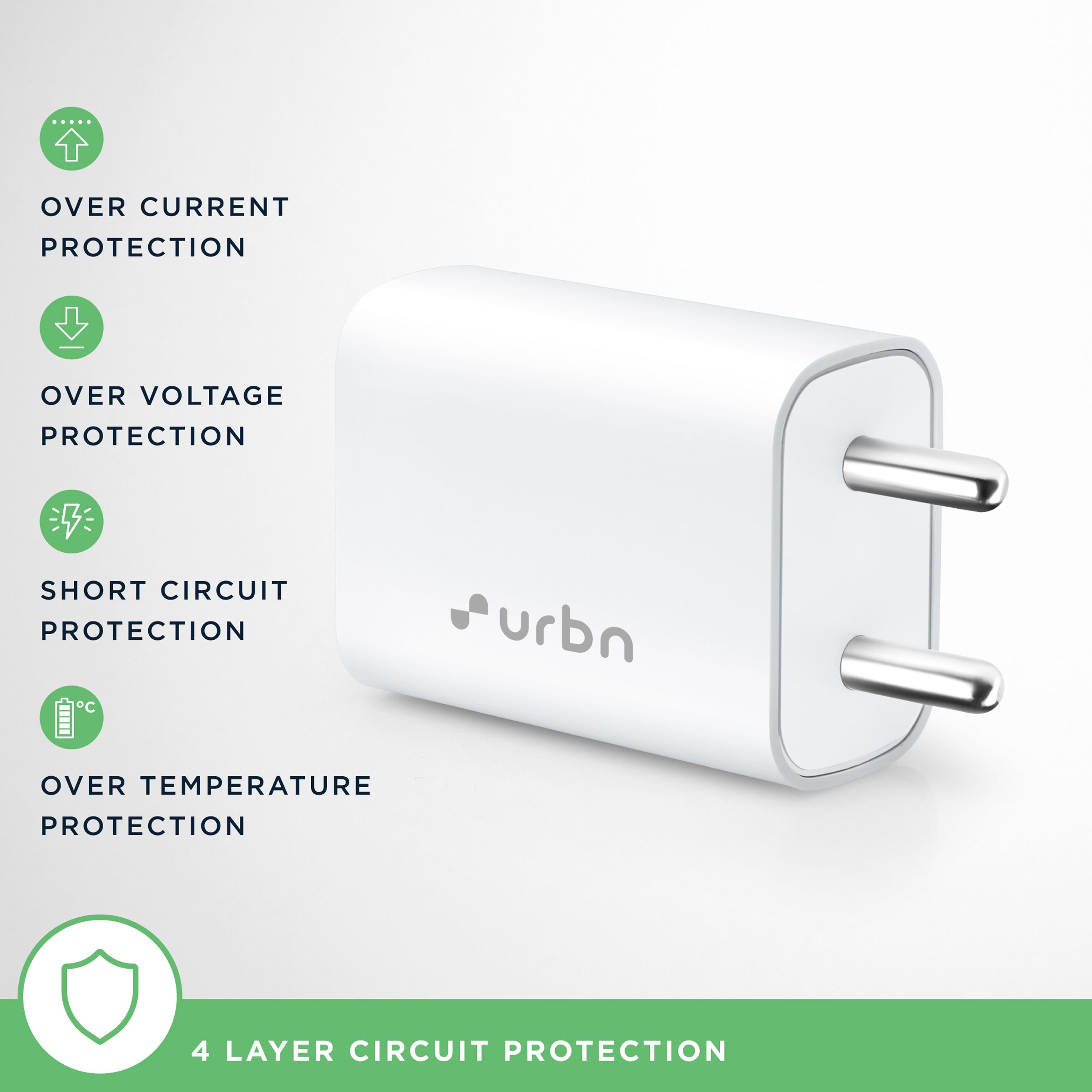 urbn 20W Type A & Type C 2-Port Fast Charger (Adapter Only, 4 Level of Protection, White)_7