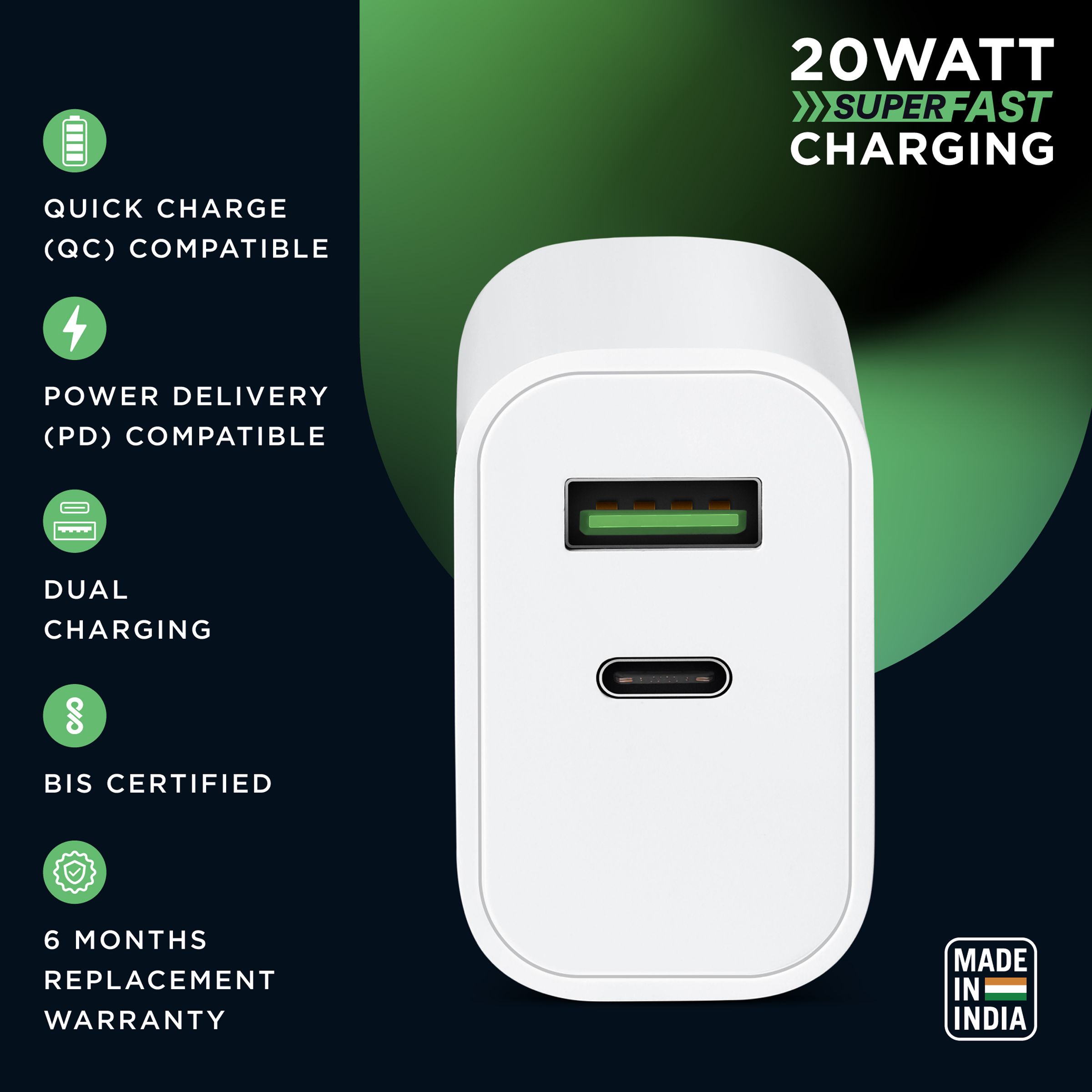 urbn 20W Type A & Type C 2-Port Fast Charger (Adapter Only, 4 Level of Protection, White)_9