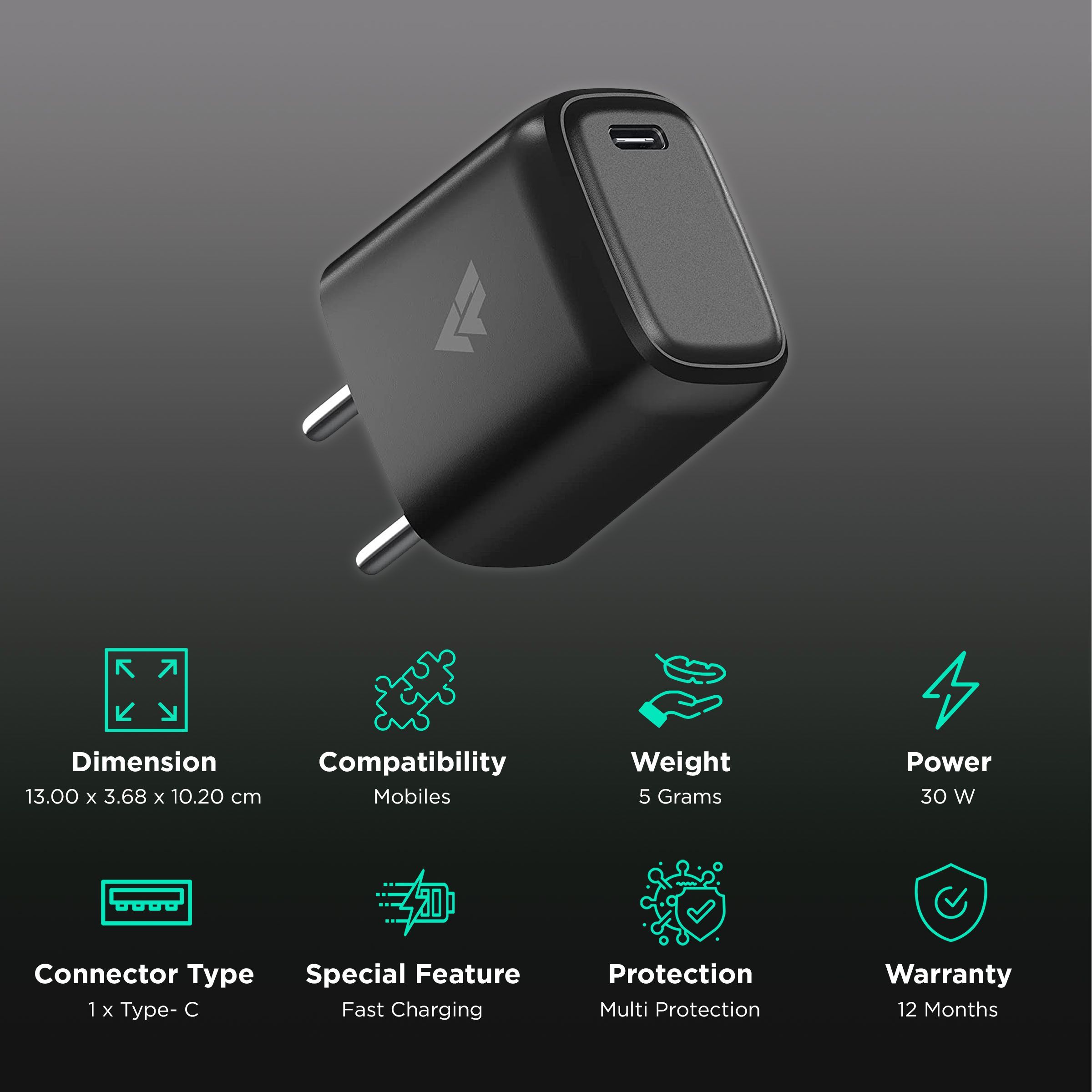 Vaku Neutron 30W Type C Fast Charger (Adapter Only, Multi Protocol Support, Black) Vaku Neutron 30W Type C Fast Charger (Adapter Only, Multi Protocol Support, Black)_2