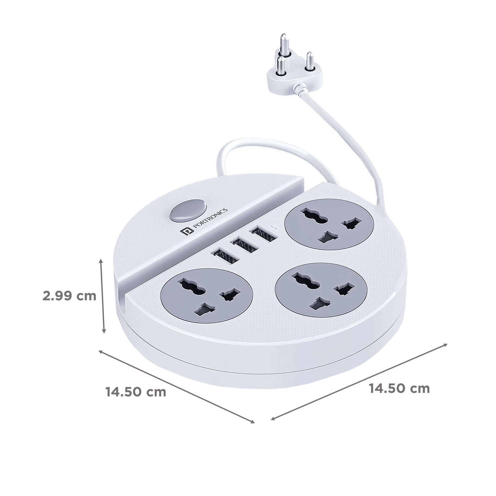 PORTRONICS Power Plate 5 3-Sockets Extension Board (1.5 Meters, 3 USB Charging Slots, POR 1359, White)_2