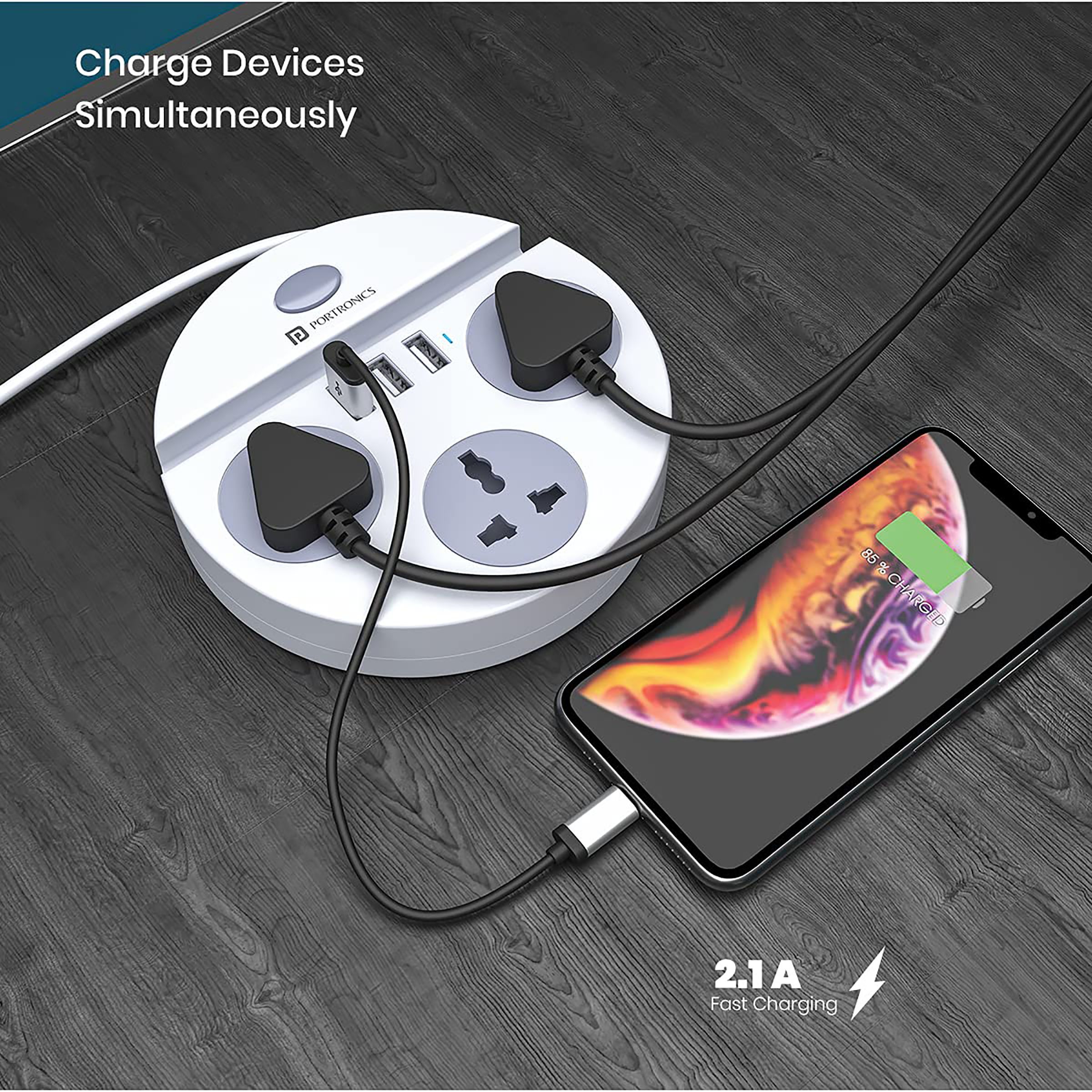 PORTRONICS Power Plate 5 3-Sockets Extension Board (1.5 Meters, 3 USB Charging Slots, POR 1359, White)_8
