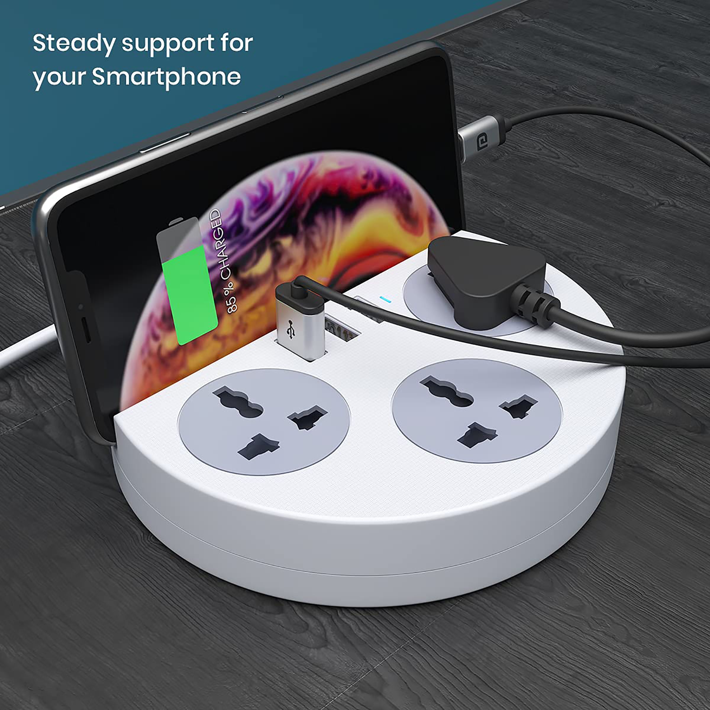 PORTRONICS Power Plate 5 3-Sockets Extension Board (1.5 Meters, 3 USB Charging Slots, POR 1359, White)_9