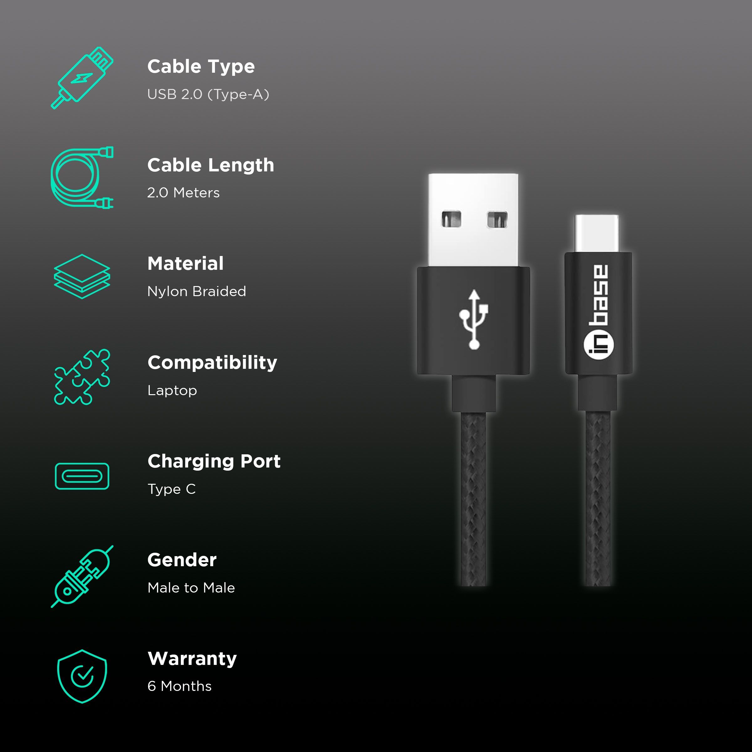 in base Type A to Type C 6.56 Feet (2M) Cable (Surface Dent Design, Black)_2