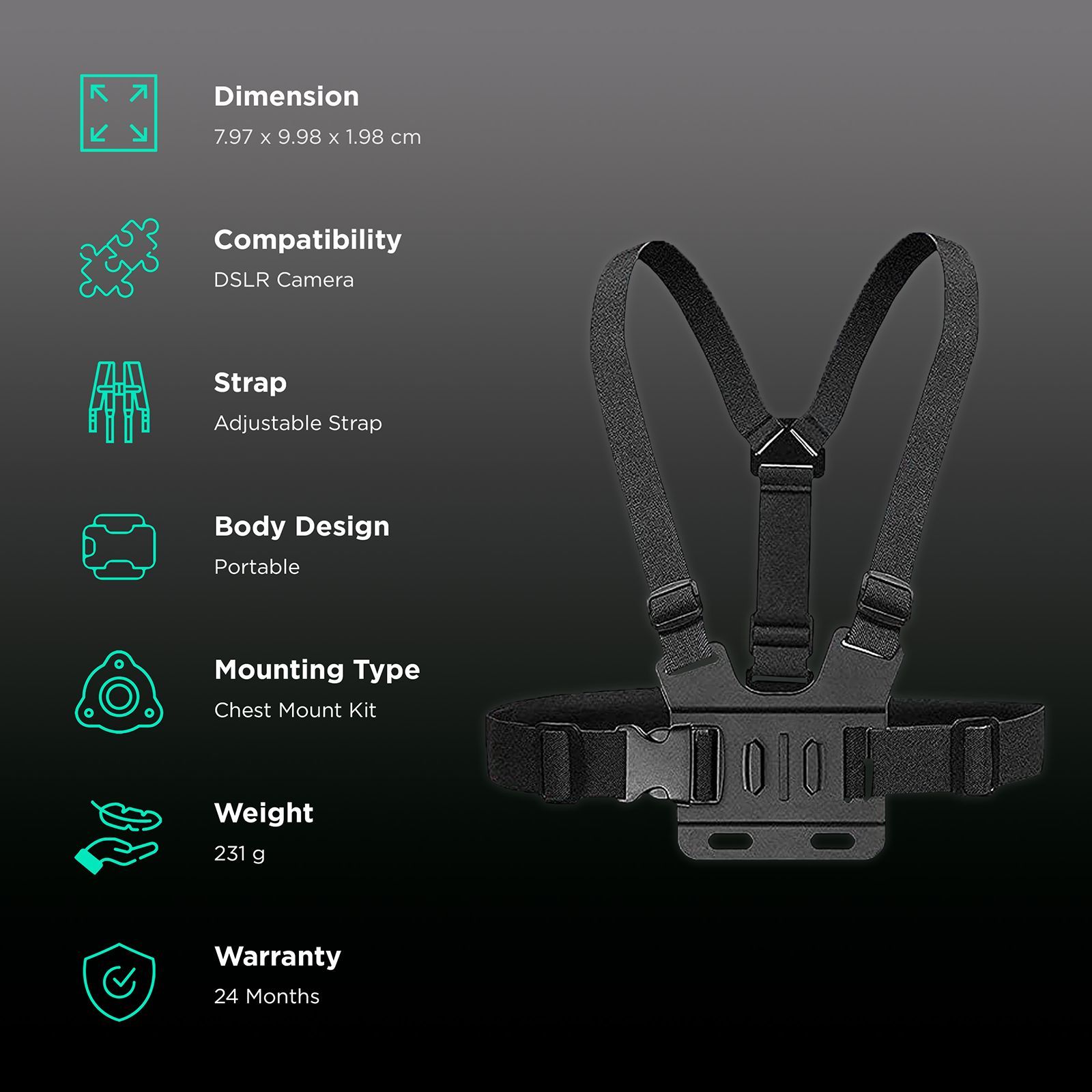 HIFFIN Adjustable Body Harness Chest Belt Strap for Camera and Mobile (Lightweight, Black)_2