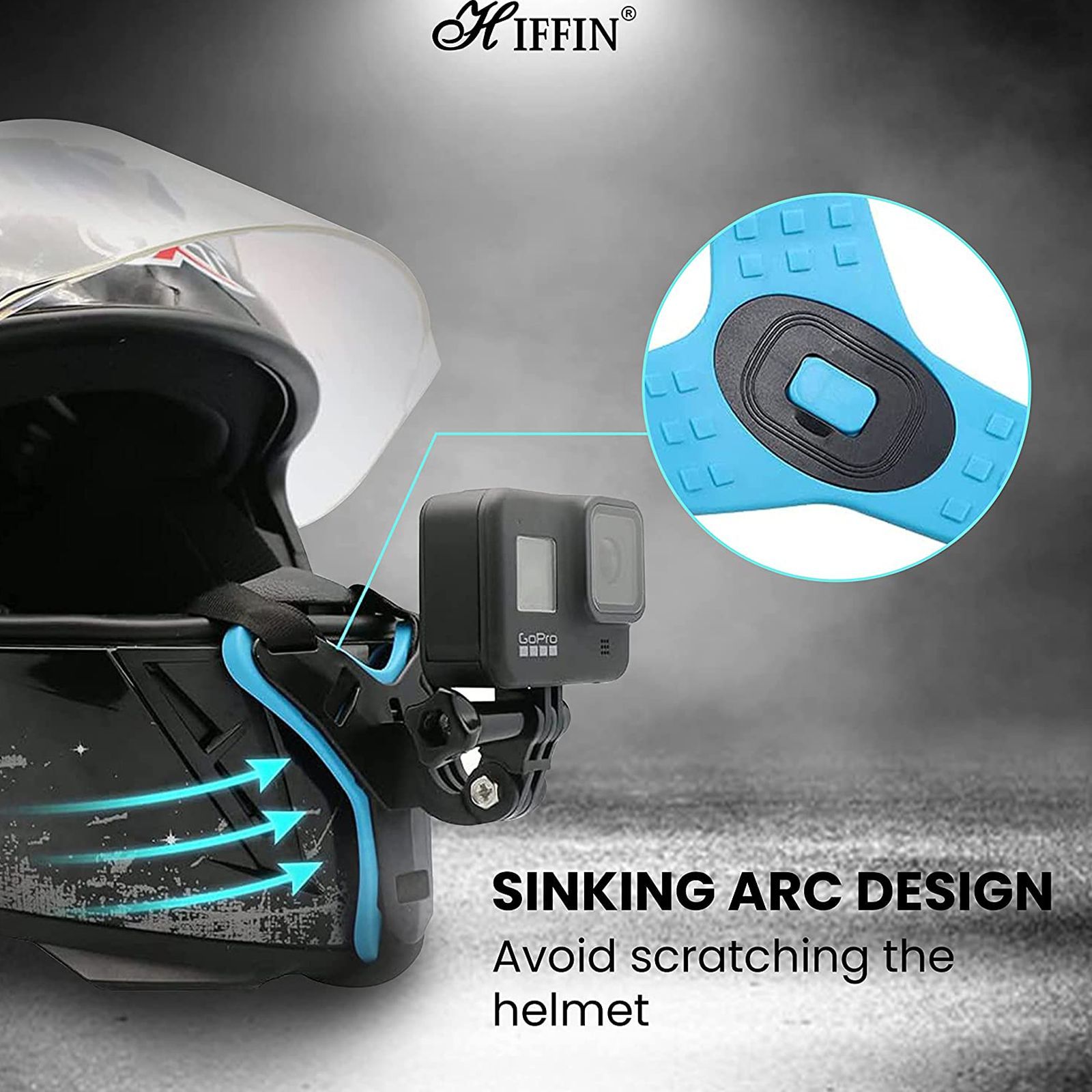 HIFFIN Helmet Chin Strap Mount for Camera (180 Degree Adjustable, Black & Blue)_7