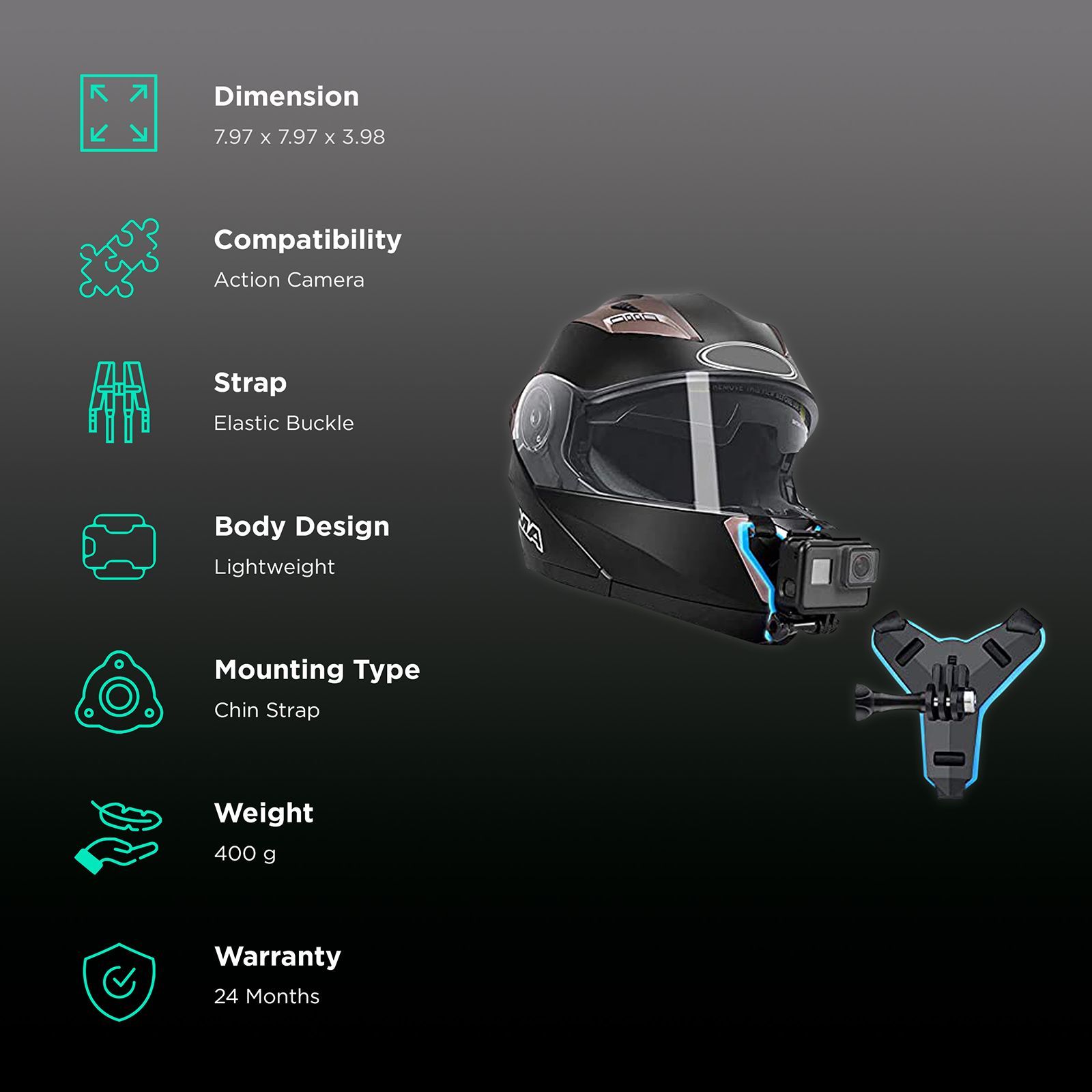 HIFFIN Helmet Chin Strap Mount for Camera (180 Degree Adjustable, Black & Blue)_2