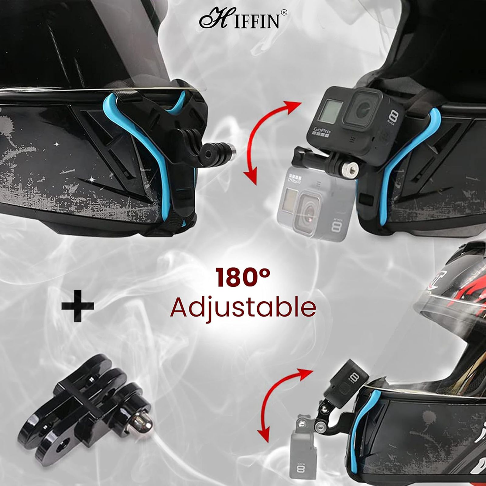 HIFFIN Helmet Chin Strap Mount for Camera (180 Degree Adjustable, Black & Blue)_3