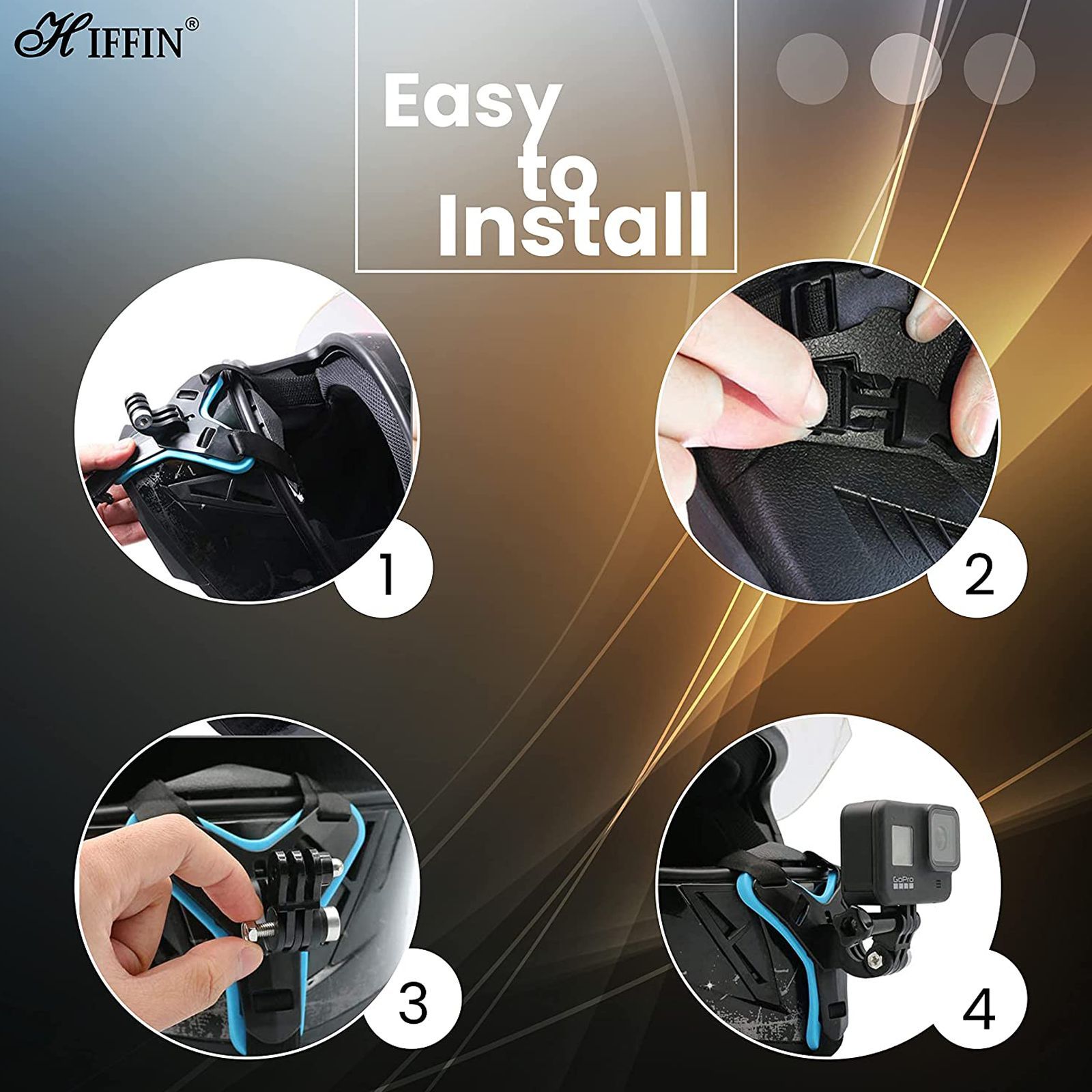 HIFFIN Helmet Chin Strap Mount for Camera (180 Degree Adjustable, Black & Blue)_6