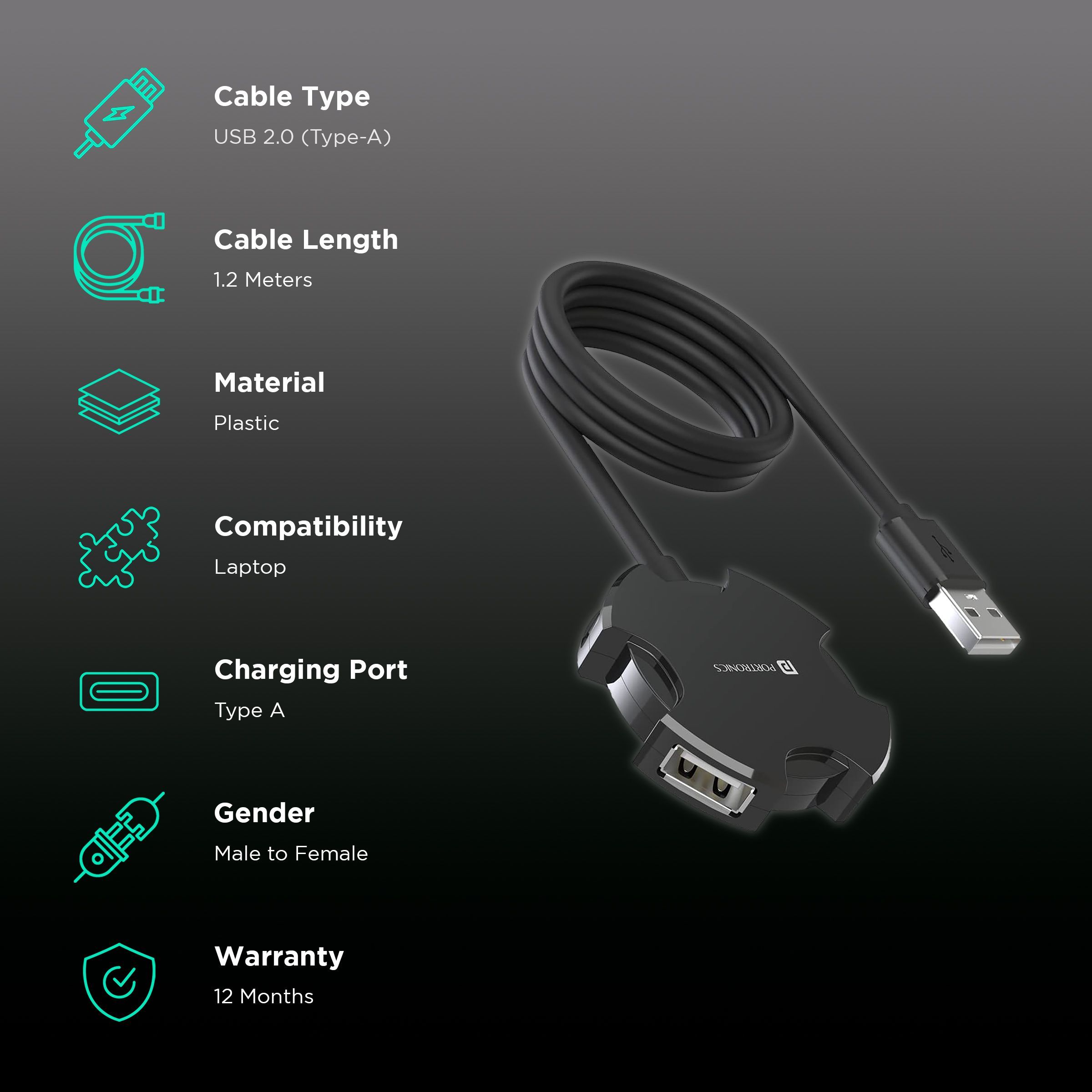 Portronics Mport 4C 4-in-1 USB 2.0 Type A to USB 2.0 Type A USB Hub (360 Degree Functioning, Black)_2