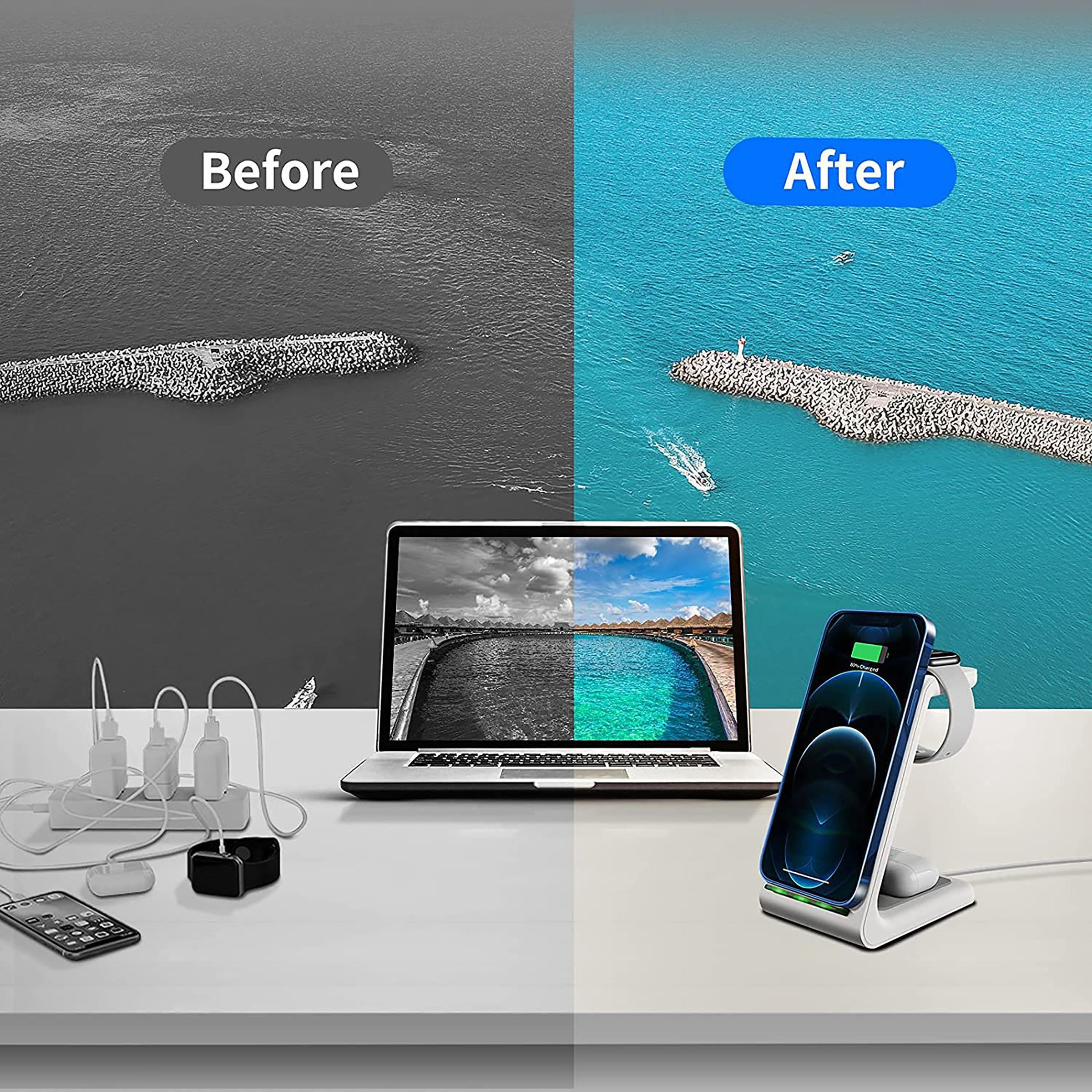 Unigen Unidock 250 15W 3-in-1 Wireless Charging Stand for iPhone 14, 13, 12, 12 Pro, 12 Pro Max, 12 Mini, 11, 11 Pro, 11 Pro Max, Xs, Xs Max, XR, X, 8, 8 Plus, iWatch SE, 6, 5, 4, 3, 2 & AirPods (Multiple Safety Protection, White)_5