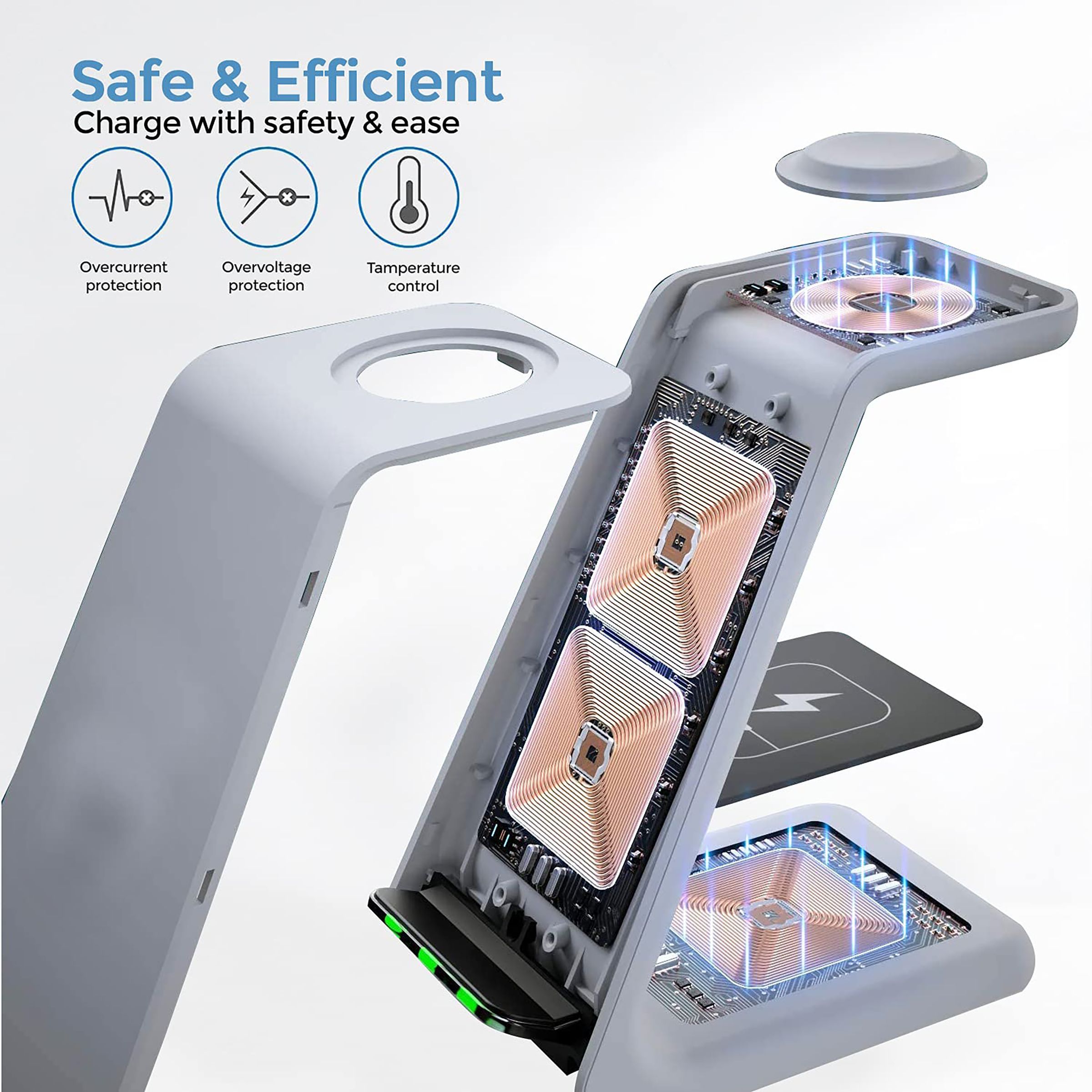 Unigen Unidock 250 15W 3-in-1 Wireless Charging Stand for iPhone 14, 13, 12, 12 Pro, 12 Pro Max, 12 Mini, 11, 11 Pro, 11 Pro Max, Xs, Xs Max, XR, X, 8, 8 Plus, iWatch SE, 6, 5, 4, 3, 2 & AirPods (Multiple Safety Protection, White)_7