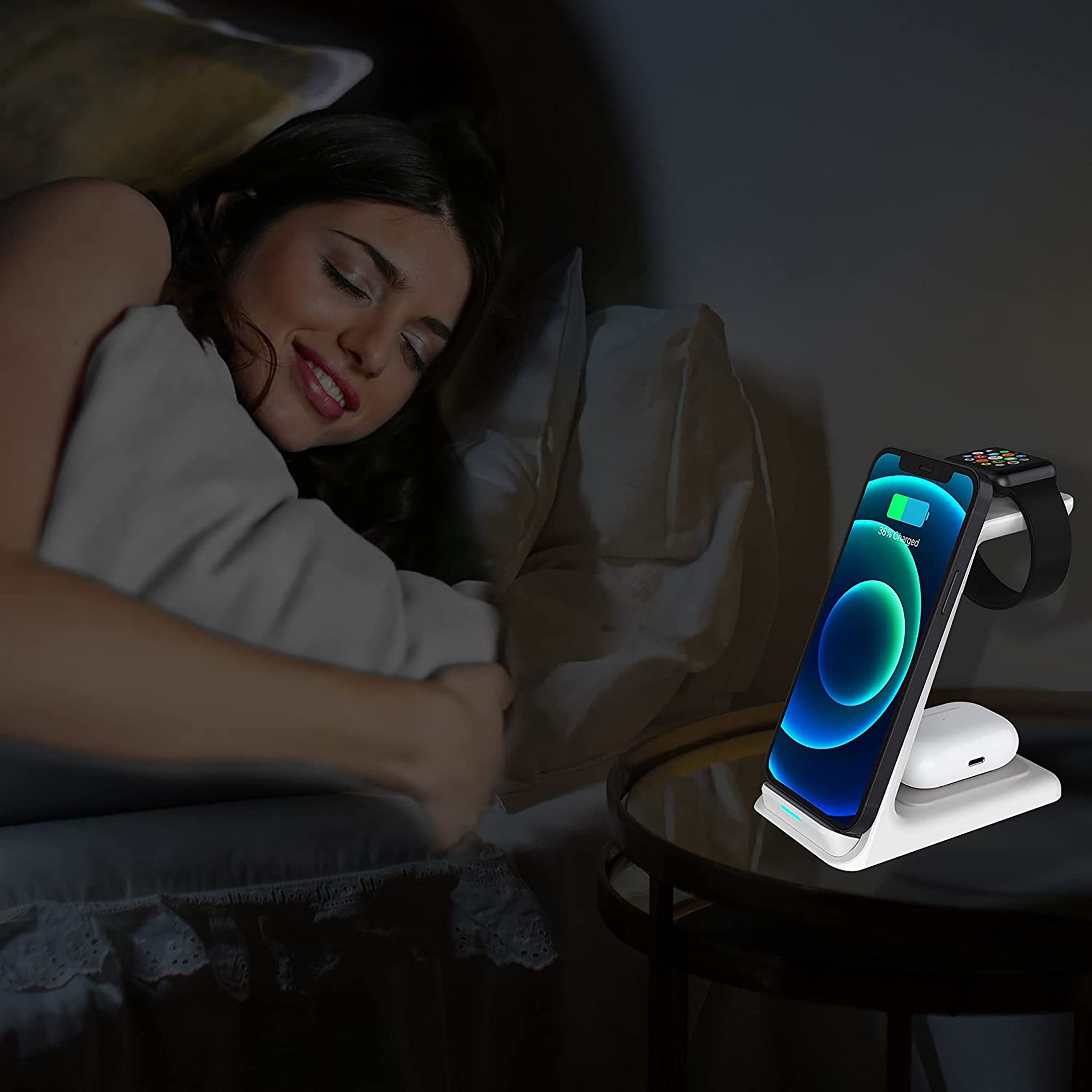 Unigen Unidock 250 15W 3-in-1 Wireless Charging Stand for iPhone 14, 13, 12, 12 Pro, 12 Pro Max, 12 Mini, 11, 11 Pro, 11 Pro Max, Xs, Xs Max, XR, X, 8, 8 Plus, iWatch SE, 6, 5, 4, 3, 2 & AirPods (Multiple Safety Protection, White)_3