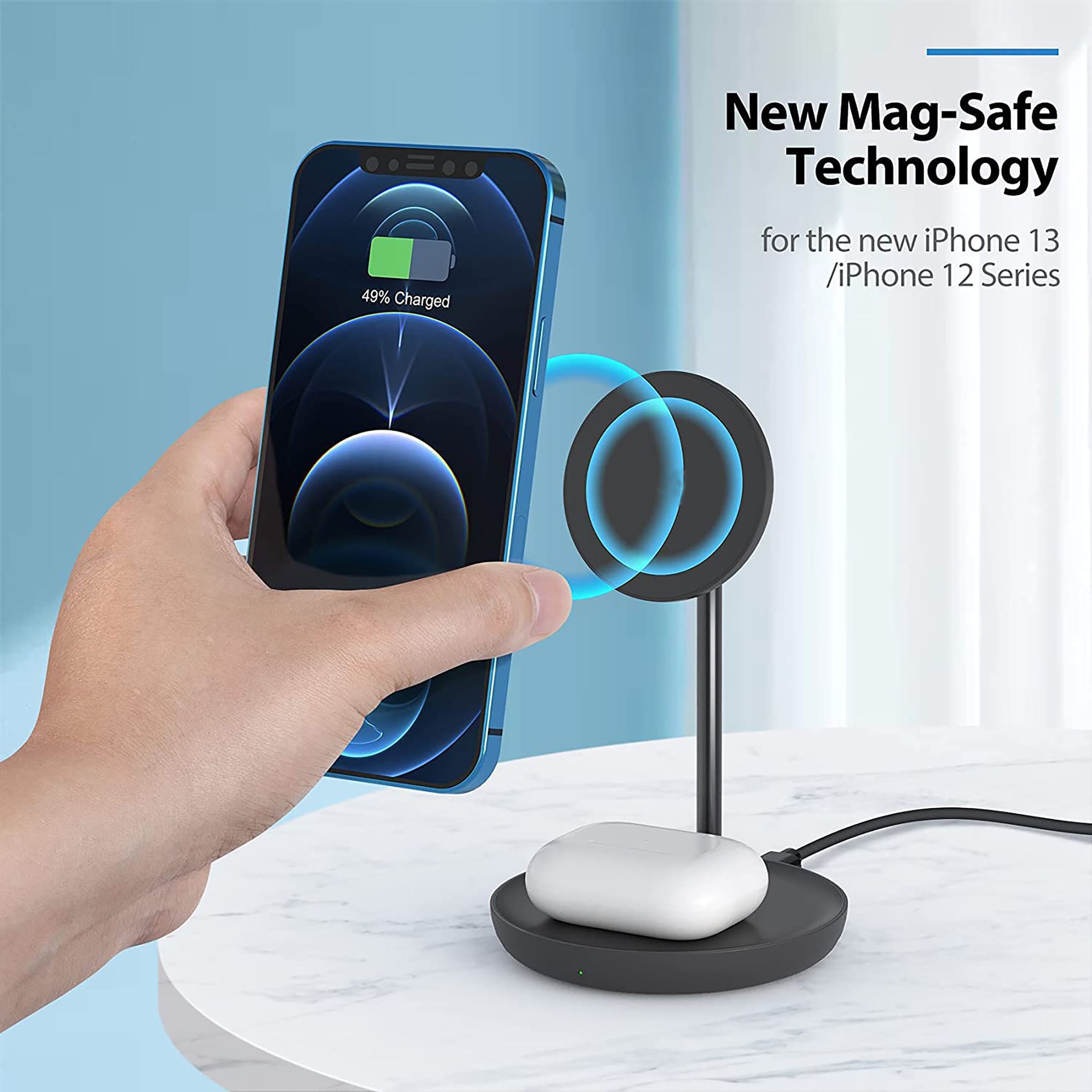 Unigen Magtec 200 15W 2-in-1 Wireless Charger for iPhone 14, 13, 12 Series & AirPods 2, 3, Pro (Qi Compatible, Black)_6