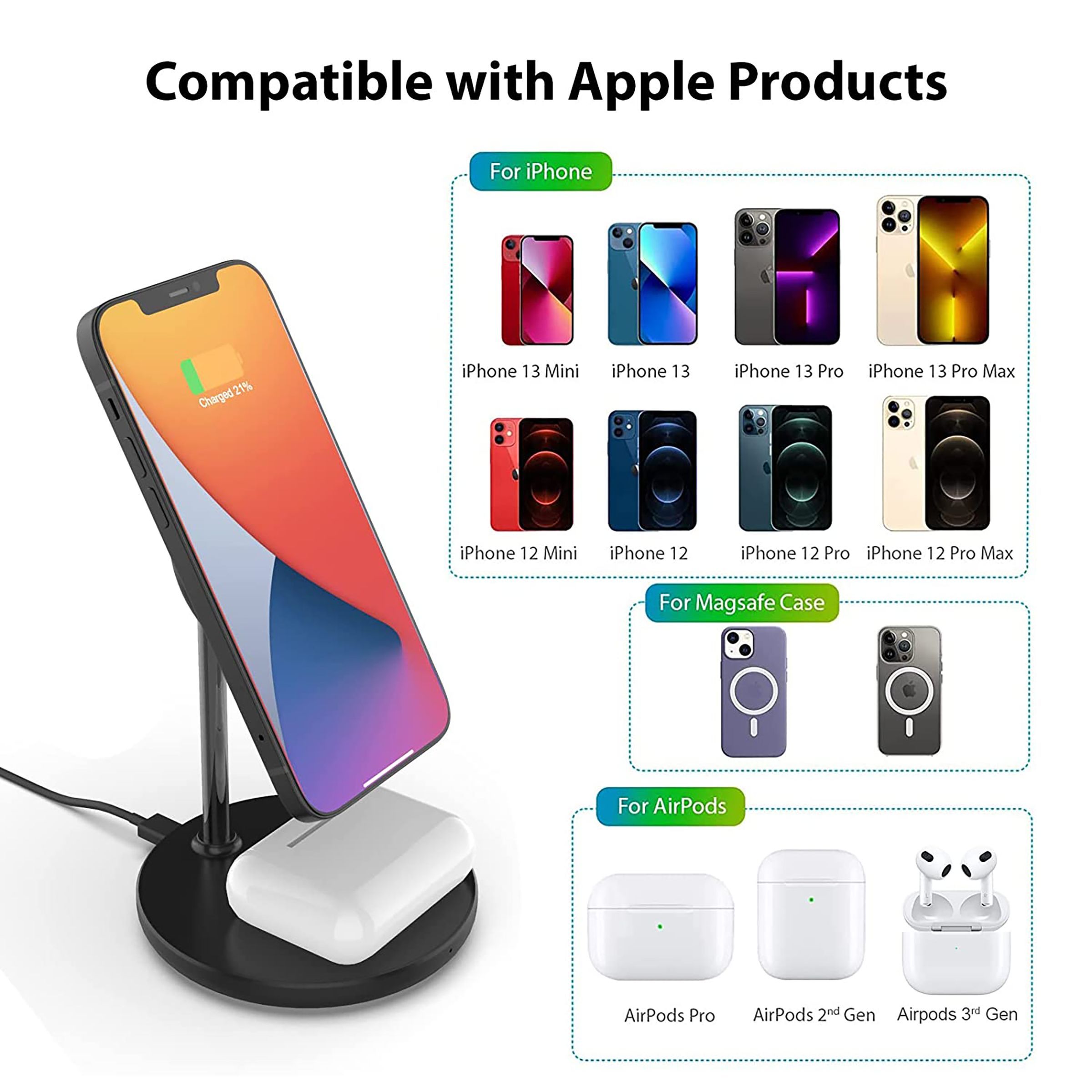 Unigen Magtec 200 15W 2-in-1 Wireless Charger for iPhone 14, 13, 12 Series & AirPods 2, 3, Pro (Qi Compatible, Black)_4