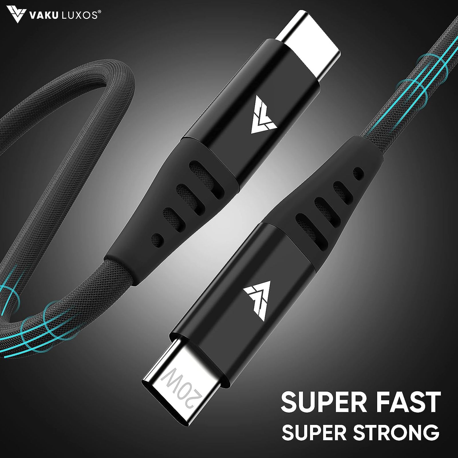 VAKU LUXOS Duratuf Type C to Type C 4.9 Feet (1.5M) Cable (PET Braided, Black) VAKU LUXOS Duratuf Type C to Type C 4.9 Feet (1.5M) Cable (PET Braided, Black)_6
