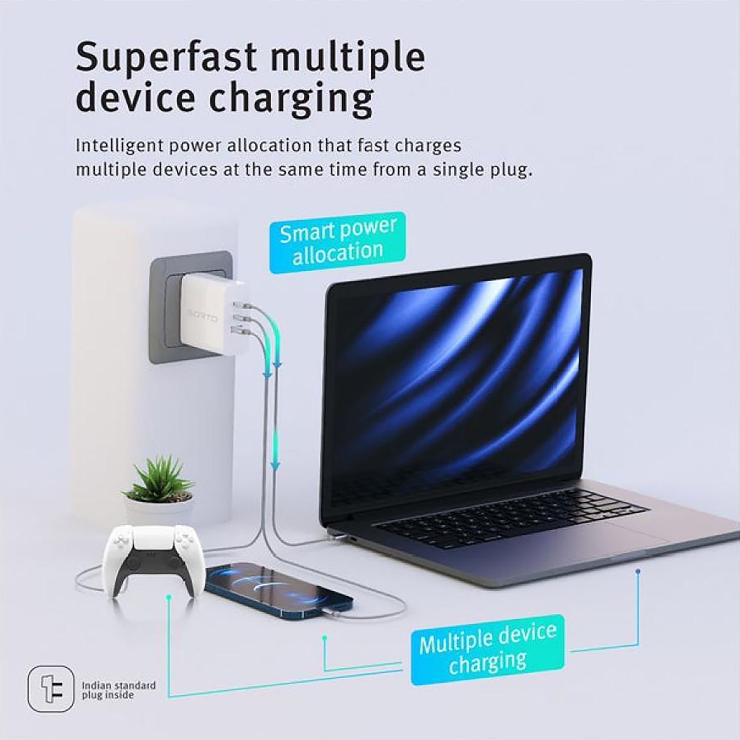 Sortd GaN 65W Type A & Type C 3-Port Fast Charger (Adapter Only, 13 Safety Protection, White)_11