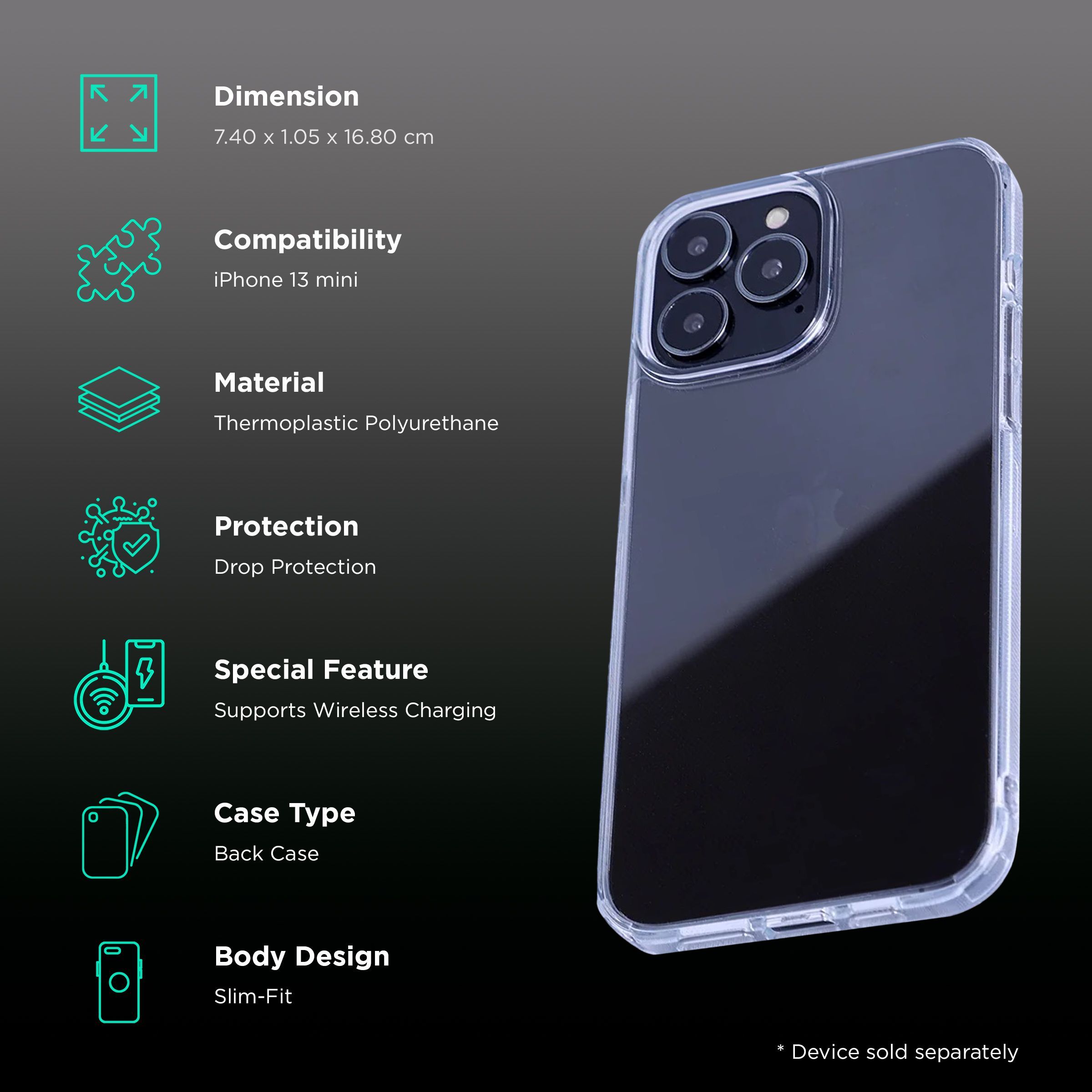 Quix TPU Back Cover for Apple iPhone 13 mini (Wireless Charging Support, Crystal Clear)_2