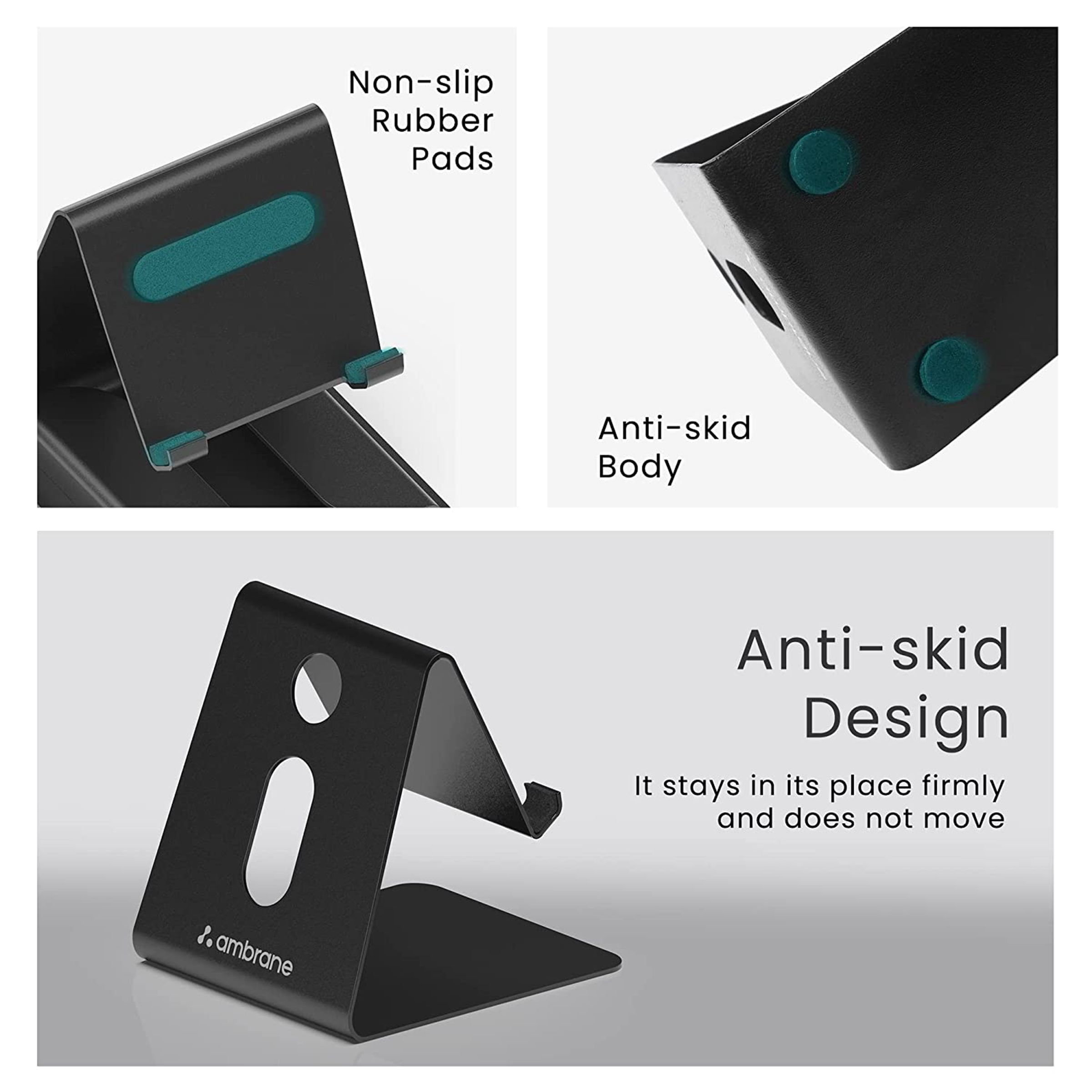 ambrane Anti Skid Holder For Mobiles (Multipurpose Stand, Black)_13