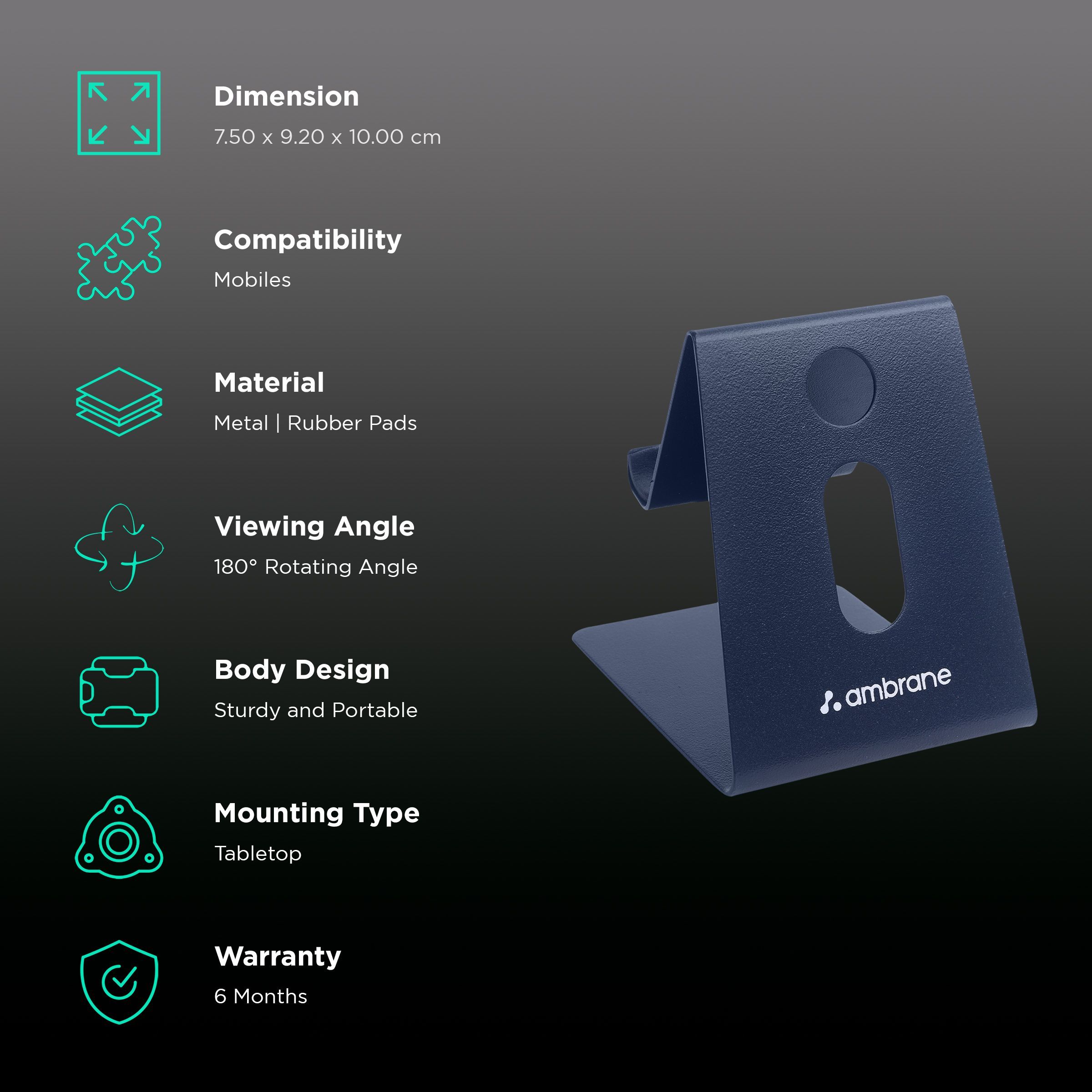 ambrane Anti Skid Holder For Mobiles (Multipurpose Stand, Blue)_3