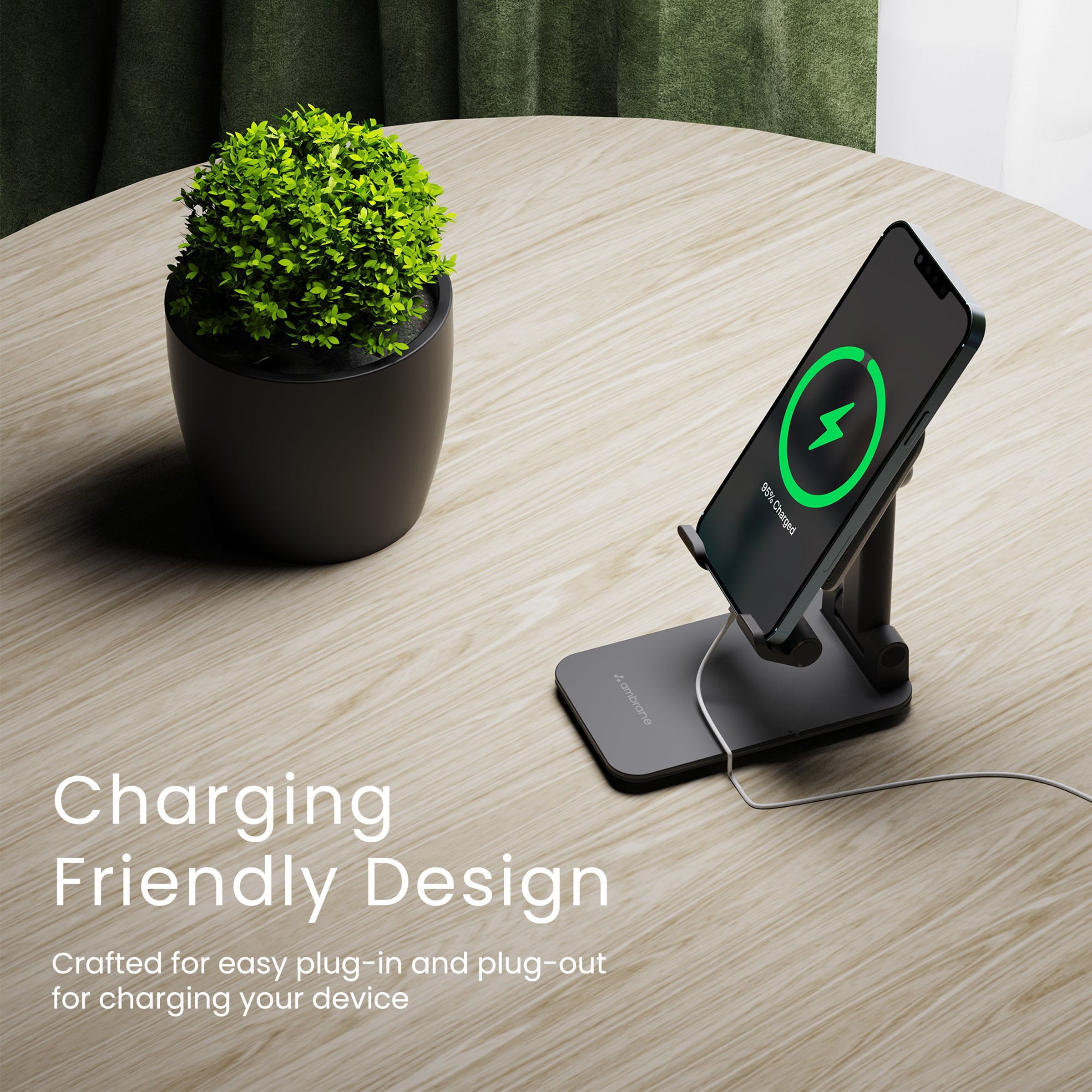 ambrane Anti Skid Holder For Mobiles (Adjustable Angle & Height, TwiStand, Black)_4