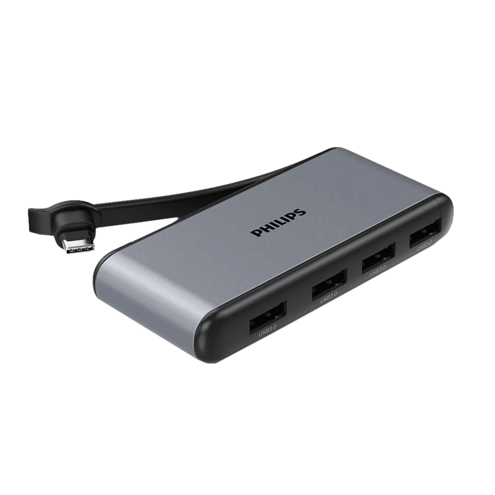 Philips 4-in-1 USB 3.1 Type C to USB 3.0 Type A USB Hub (5 Gbps Data Transfer Rate, Grey)_1