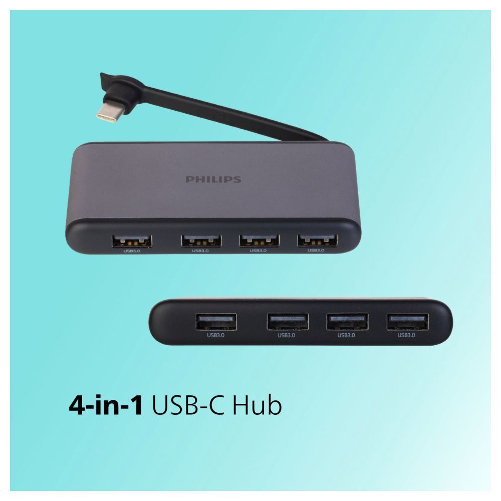 Philips 4-in-1 USB 3.1 Type C to USB 3.0 Type A USB Hub (5 Gbps Data Transfer Rate, Grey)_6