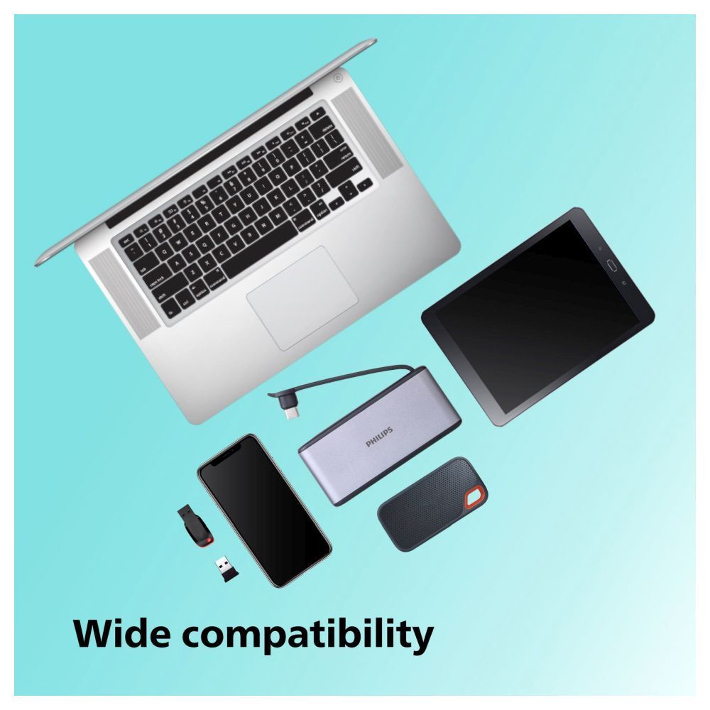 Philips 4-in-1 USB 3.1 Type C to USB 3.0 Type A USB Hub (5 Gbps Data Transfer Rate, Grey)_7