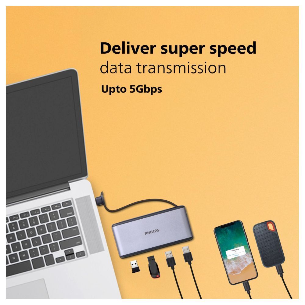 Philips 4-in-1 USB 3.1 Type C to USB 3.0 Type A USB Hub (5 Gbps Data Transfer Rate, Grey)_8