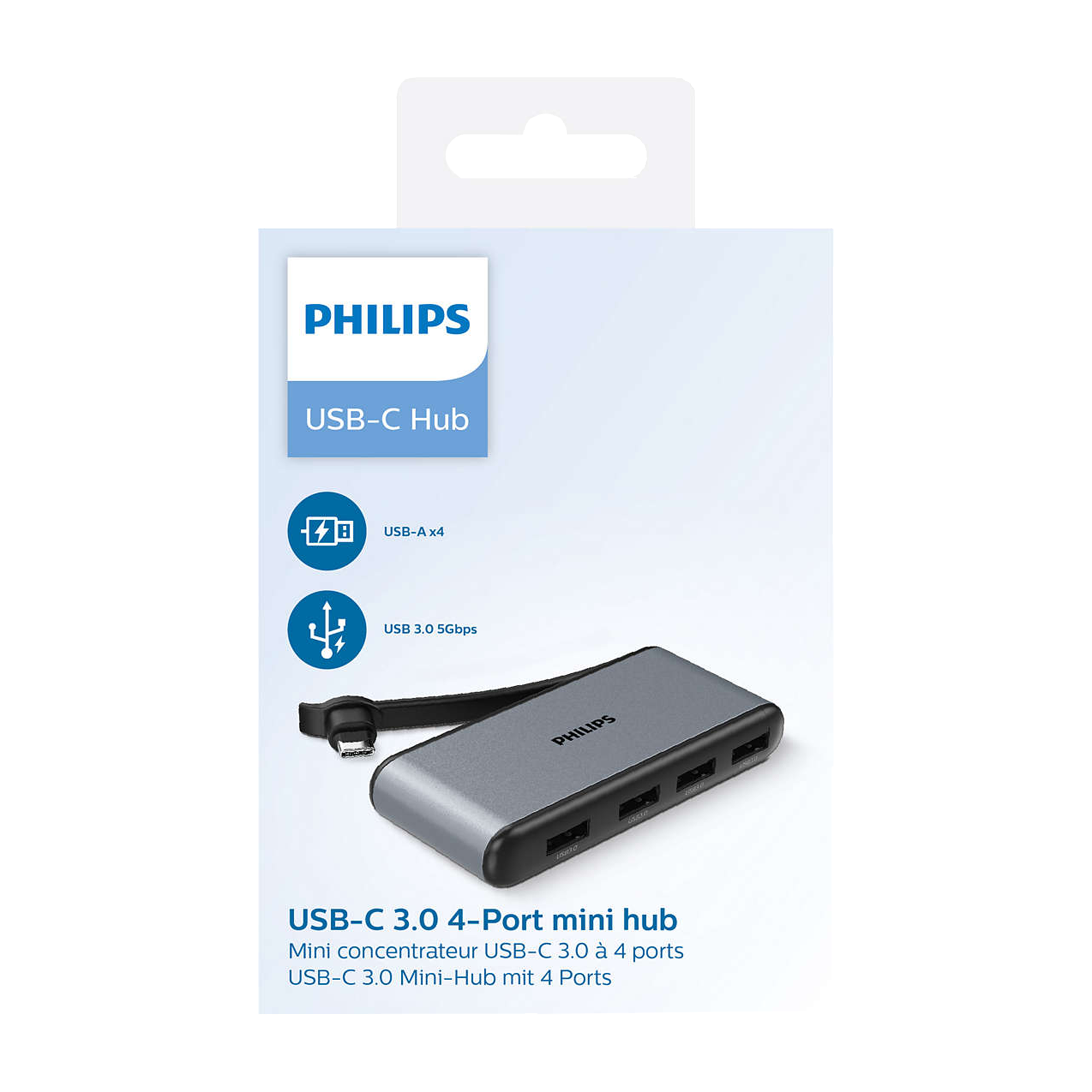 Philips 4-in-1 USB 3.1 Type C to USB 3.0 Type A USB Hub (5 Gbps Data Transfer Rate, Grey)_5