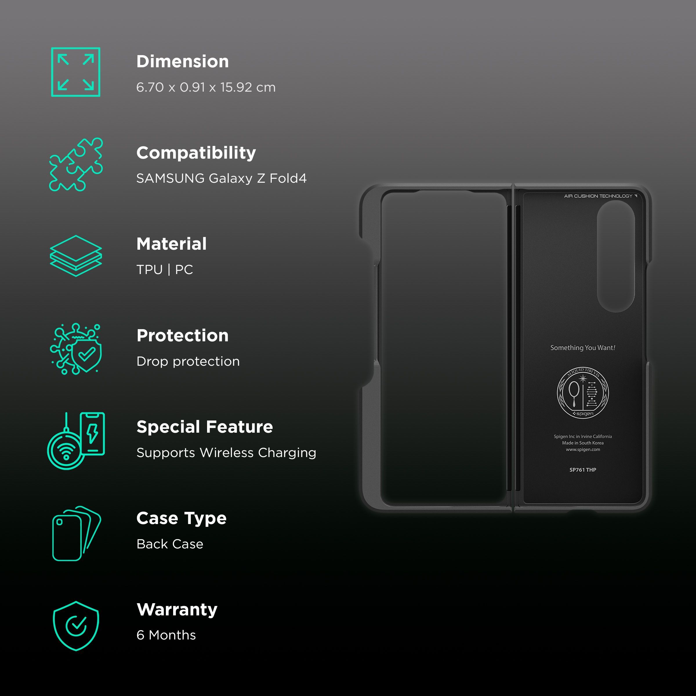 spigen Thin Fit Pro TPU & Polycarbonate Back Case for SAMSUNG Galaxy Z Fold 4 (Wireless Charging Compatible, Black)_2