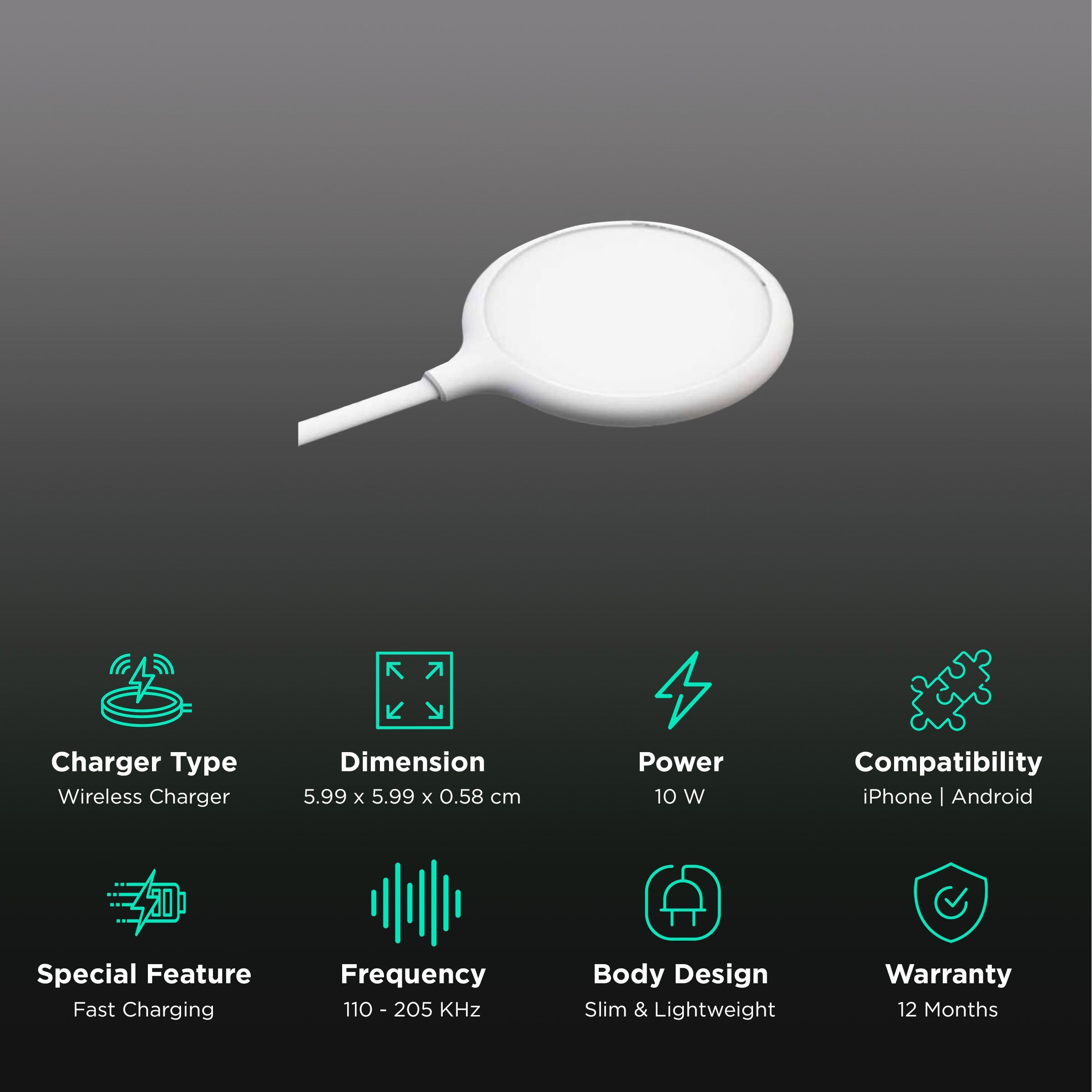 SOLUM Jelly 10W Wireless Charger for iOS, Android and Smart Watch (Tangle Free Cable, White)_2