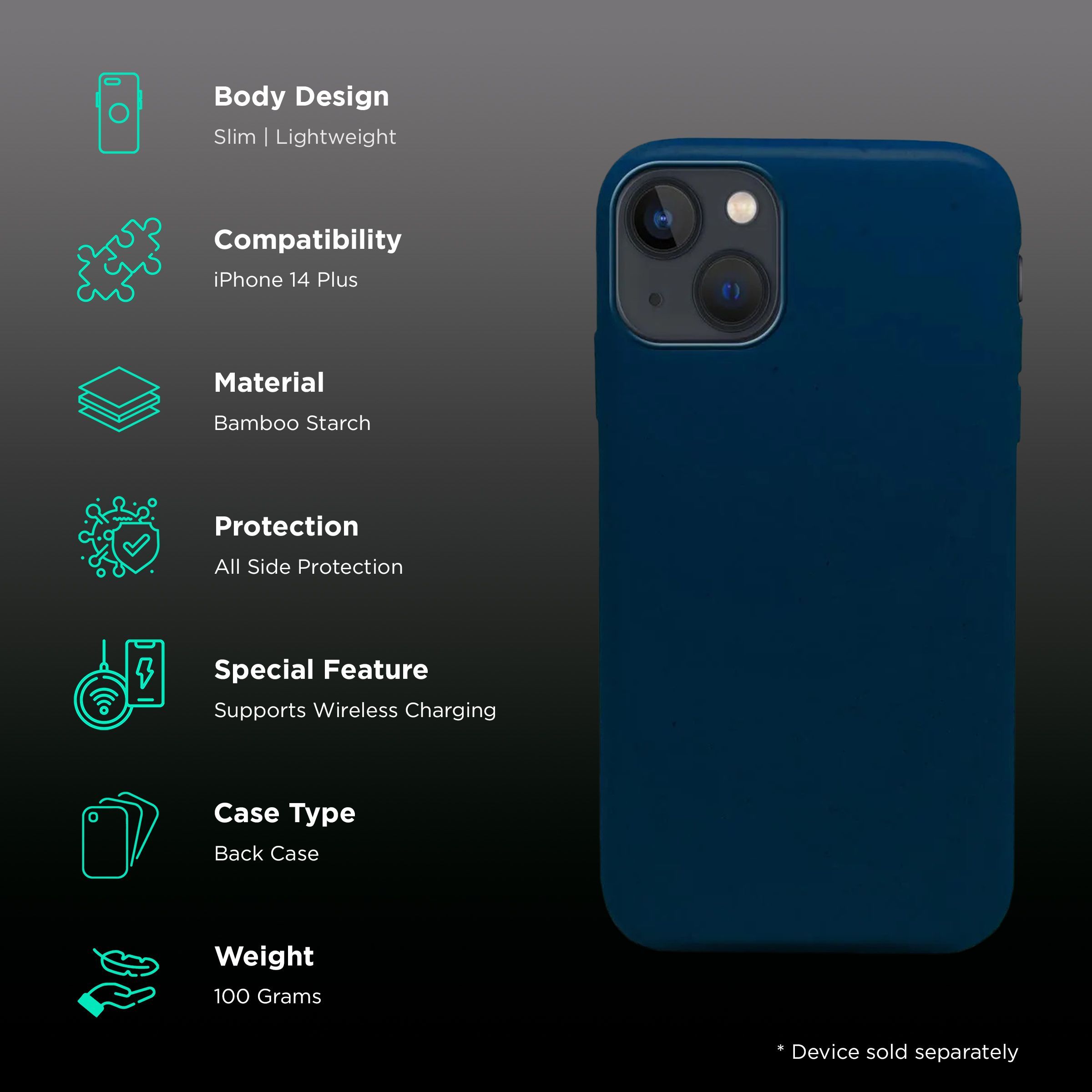 macmerise Eco-ver Bamboo Starch Back Cover for Apple iPhone 14 Plus (Wireless Charging Compatible, Aegean Blue)_2