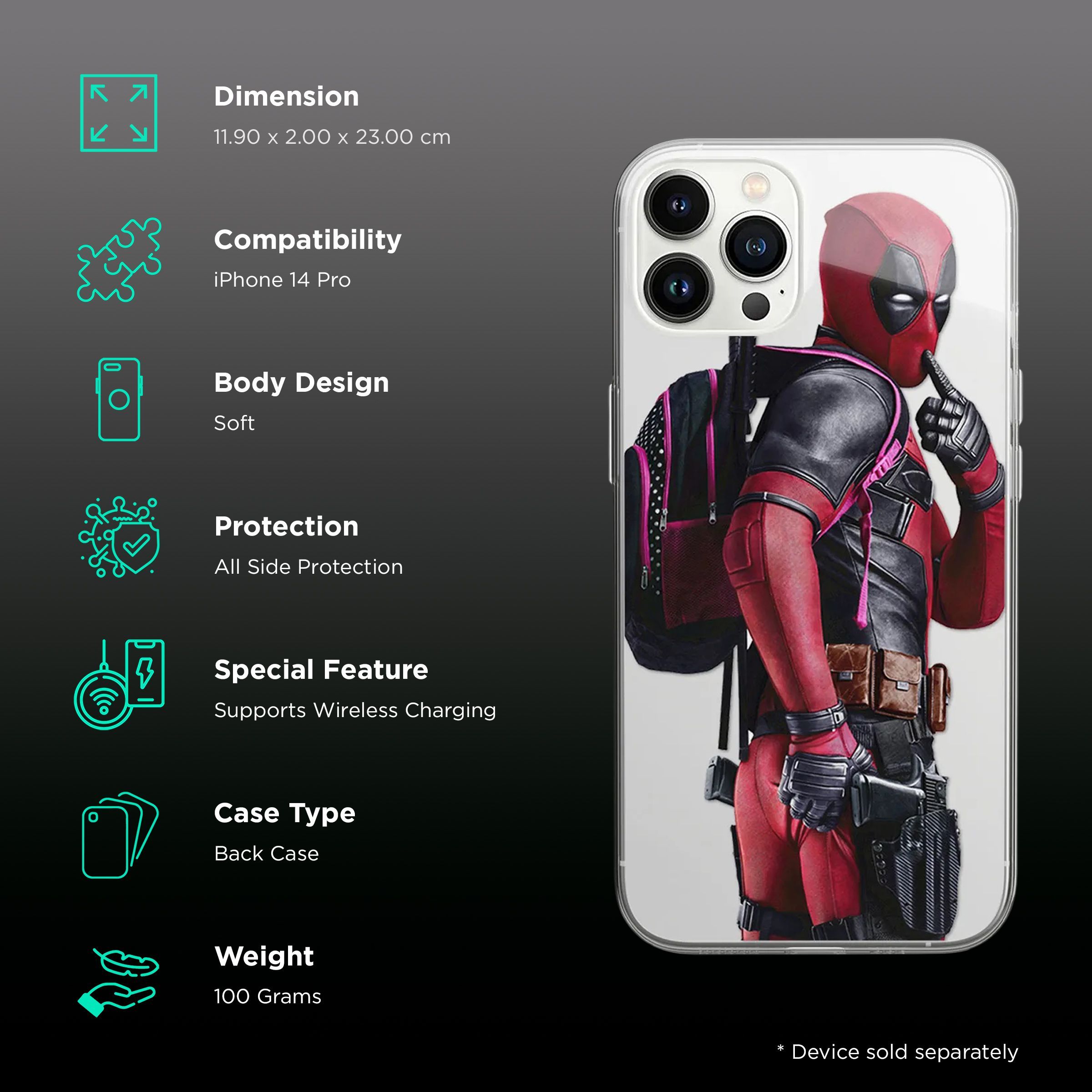 macmerise Smart Ass Deadpool Polypropylene Back Cover for Apple iPhone 14 (Wireless Charging Support, Multi Color) macmerise Smart Ass Deadpool Polypropylene Back Cover for Apple iPhone 14 (Wireless Charging Support, Multi Color)_2