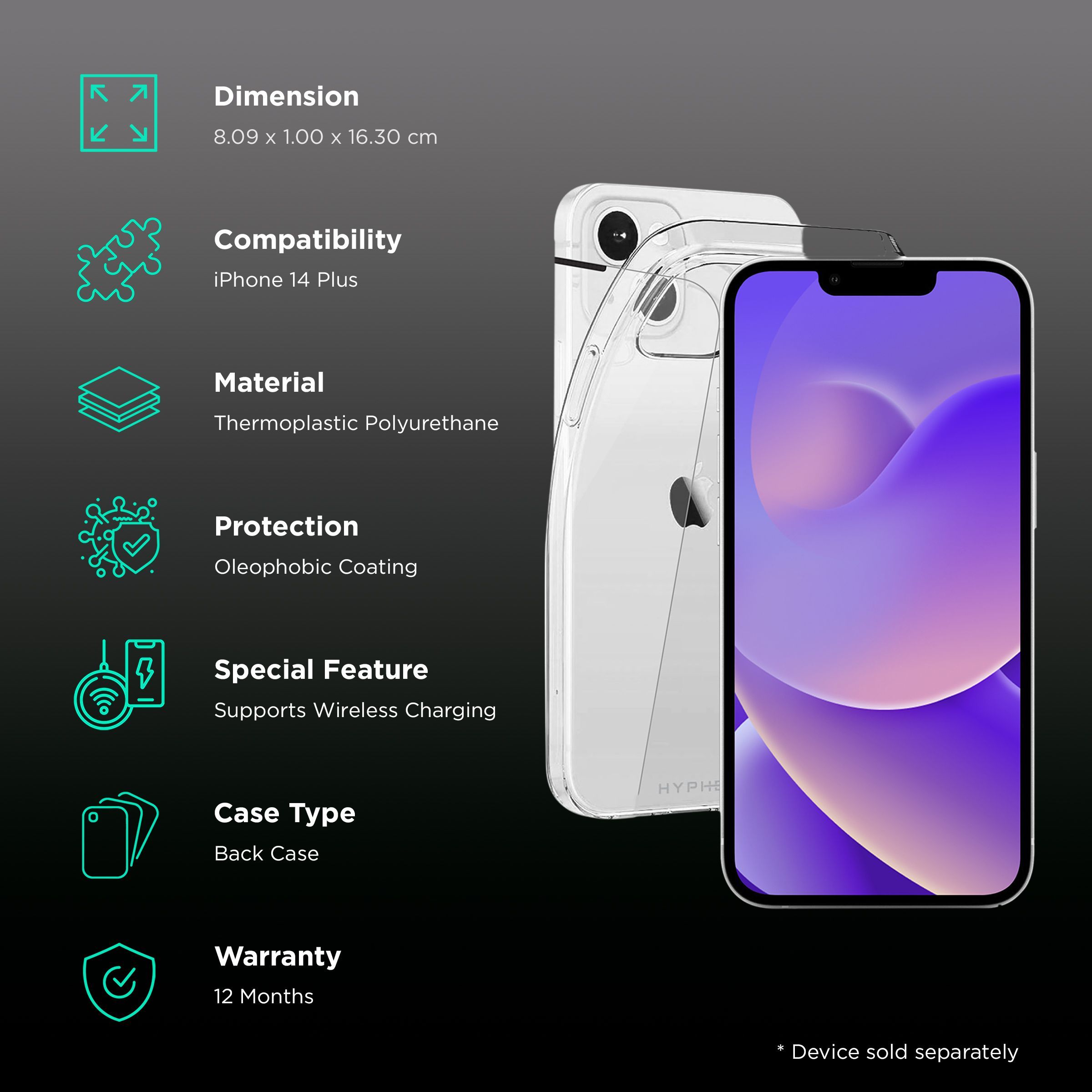 HYPHEN Aire Tempered Glass & TPU, Polycarbonate Back Cover Combo for Apple iPhone 14 Plus (Wireless Charging Compatible, Clear)_2