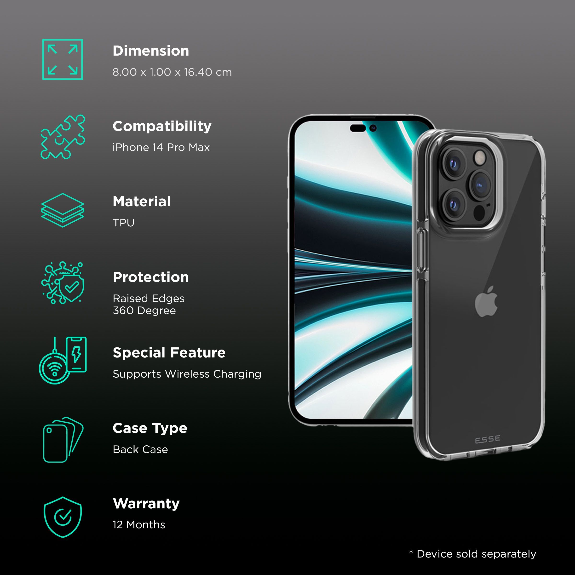 ESSE AIRSKIN Tempered Glass & Soft TPU Back Cover Combo for Apple iPhone 14 Pro Max (Wireless Charging Compatible, Clear) ESSE AIRSKIN Tempered Glass & Soft TPU Back Cover Combo for Apple iPhone 14 Pro Max (Wireless Charging Compatible, Clear)_2