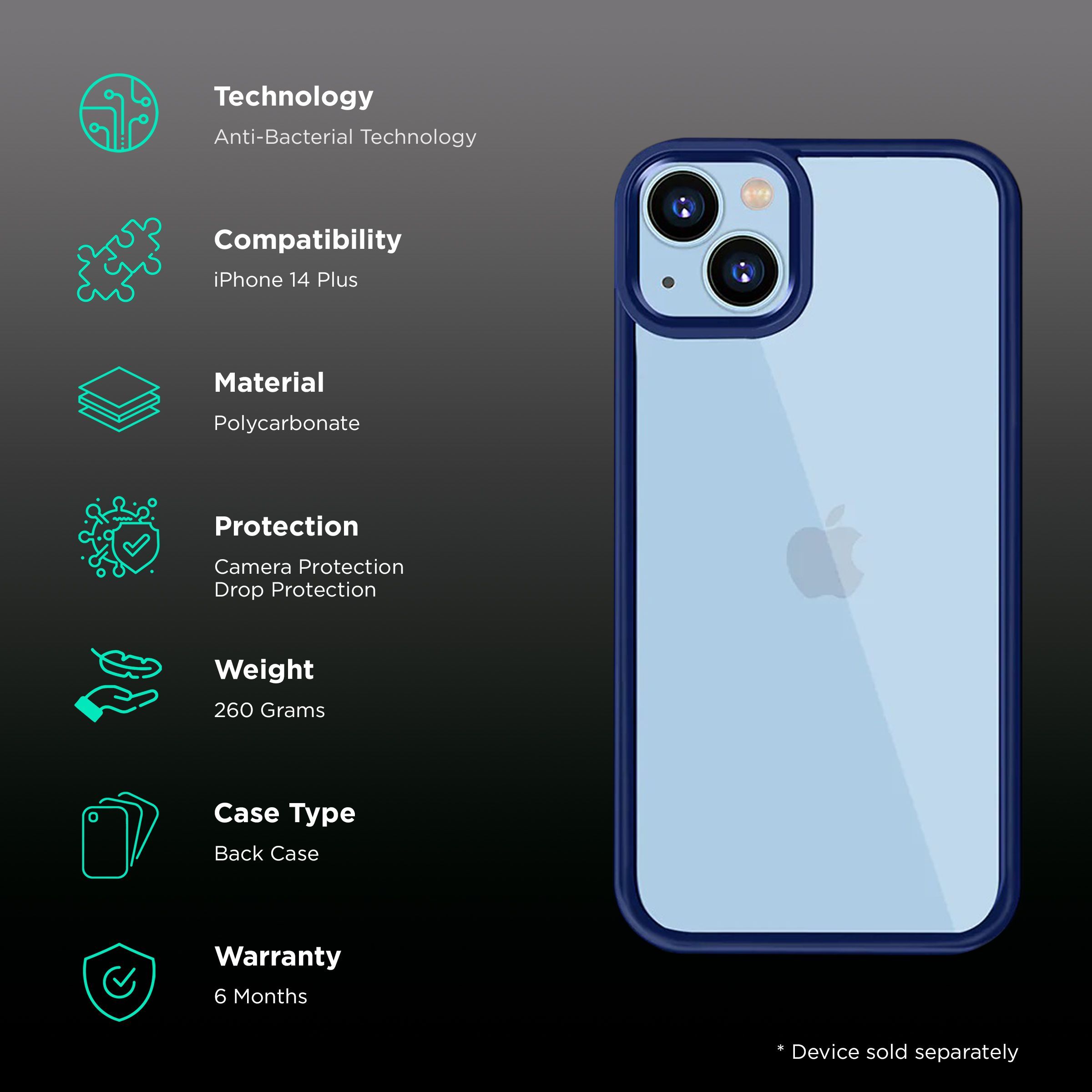 GRIPP Clarion Hard & Soft Polycarbonate Back Case for Apple iPhone 14 Plus (Shock Proof, Clear Blue)_2