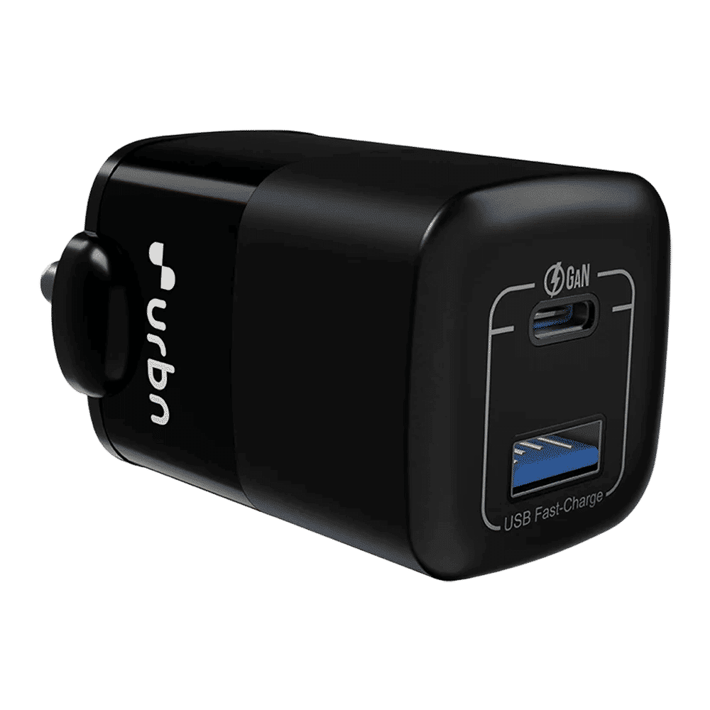 urbn Nano Bolt 65W Type A & Type C 2-Port Fast Charger (Adapter Only, GaN Pro Technology, Black)_1