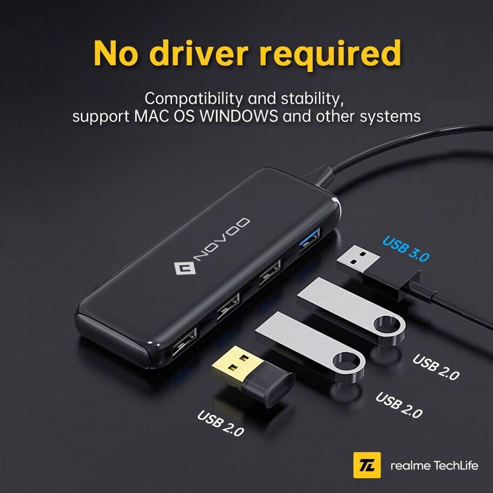 NOVOO 4-in-1 USB 3.0 Type A to USB 2.0 Type A, USB 3.0 Type A USB Hub (5 GbpsData Transfer Rate, Black)_6