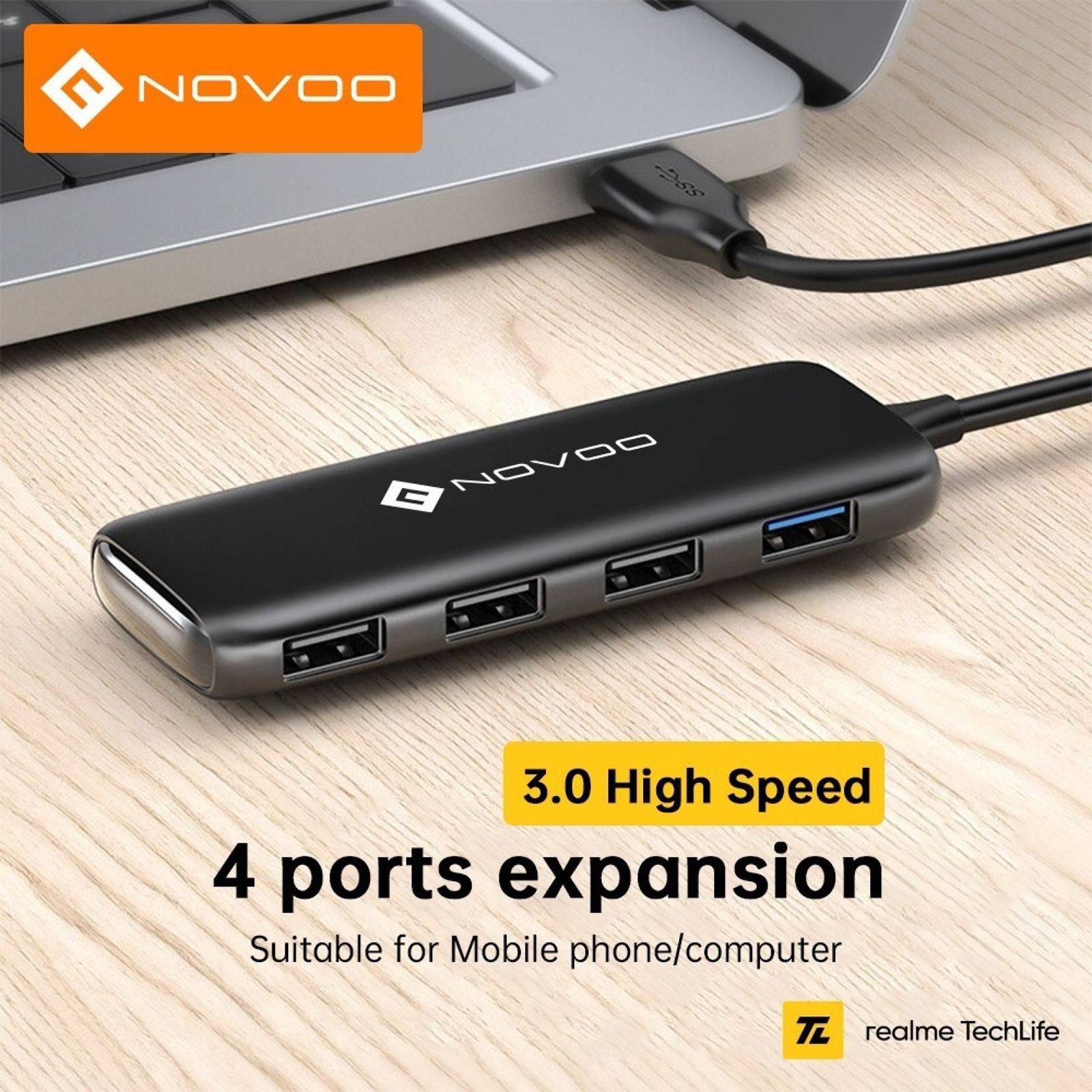 NOVOO 4-in-1 USB 3.0 Type A to USB 2.0 Type A, USB 3.0 Type A USB Hub (5 GbpsData Transfer Rate, Black)_5