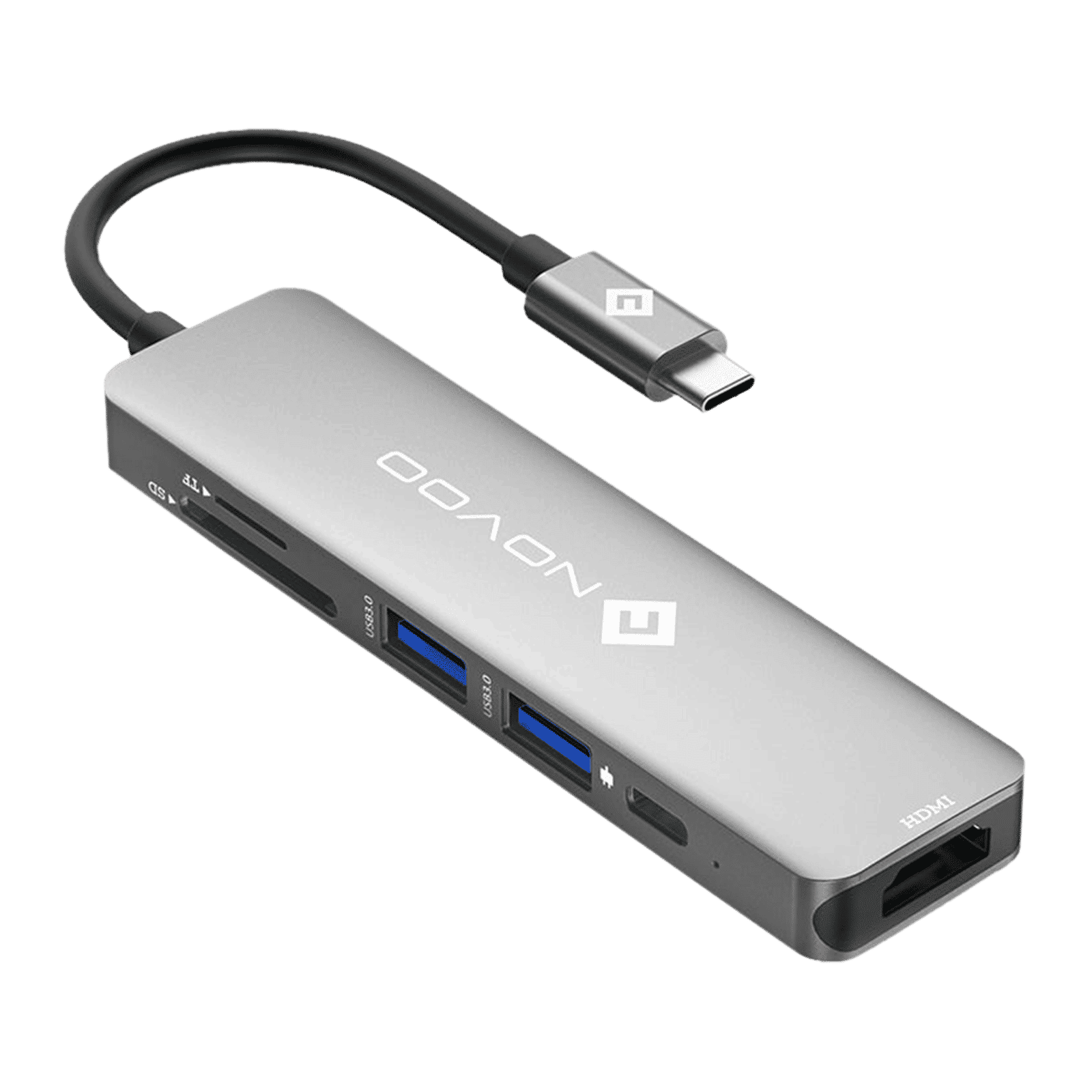 Novoo 6-in-1 USB 3.0 Type C to USB Type C, USB 3.0 Type A, SD Card Slot, TF Card Reader, HDMI Type A USB Hub (5 Gbps Data Transfer Rate, Grey)_1