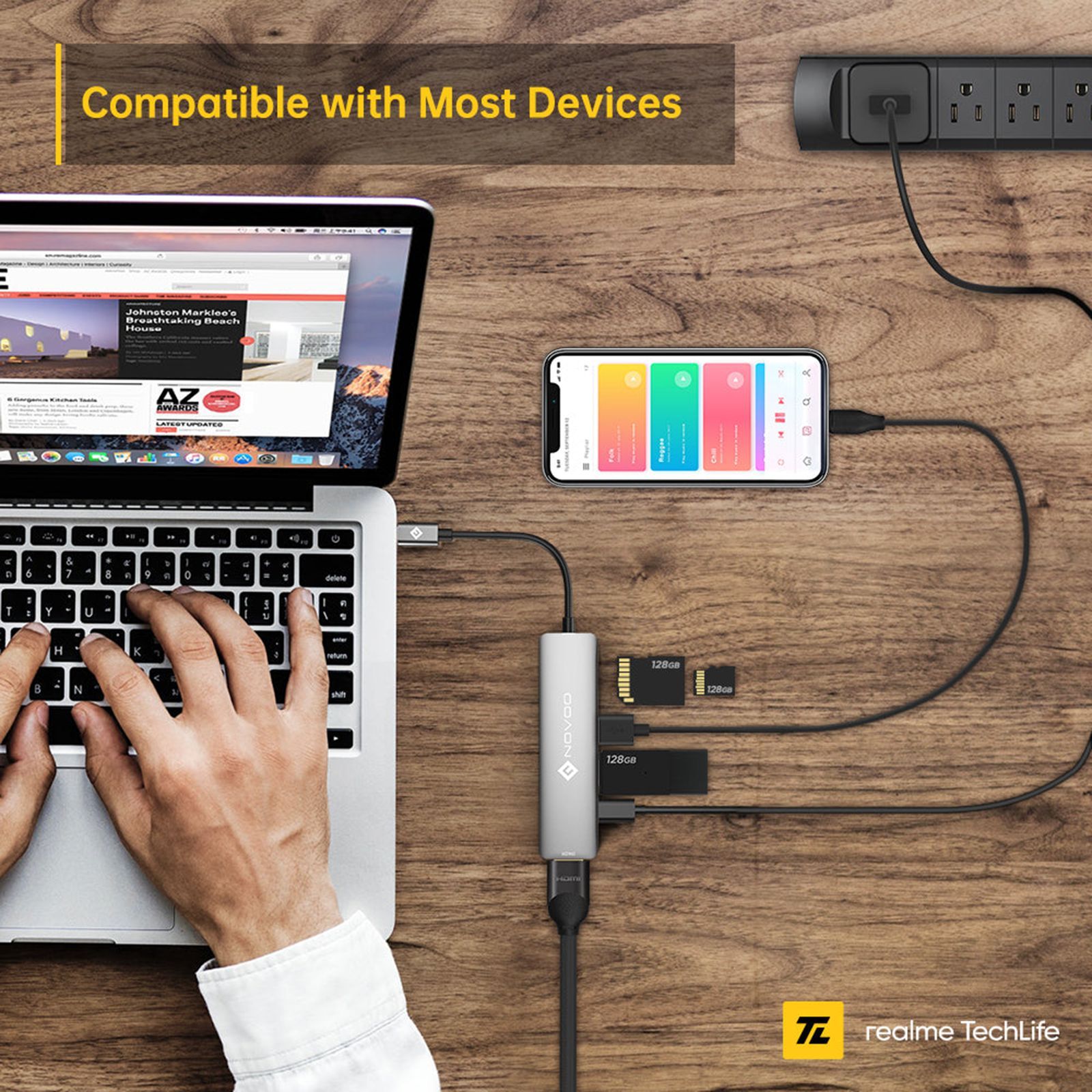 Novoo 6-in-1 USB 3.0 Type C to USB Type C, USB 3.0 Type A, SD Card Slot, TF Card Reader, HDMI Type A USB Hub (5 Gbps Data Transfer Rate, Grey)_4