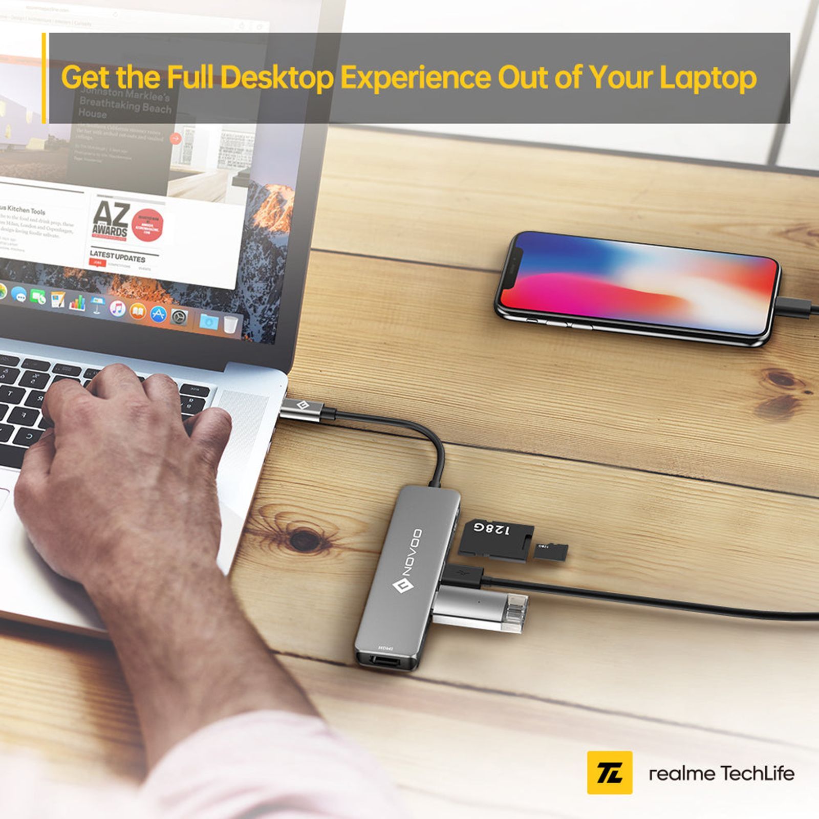 Novoo 6-in-1 USB 3.0 Type C to USB Type C, USB 3.0 Type A, SD Card Slot, TF Card Reader, HDMI Type A USB Hub (5 Gbps Data Transfer Rate, Grey)_5