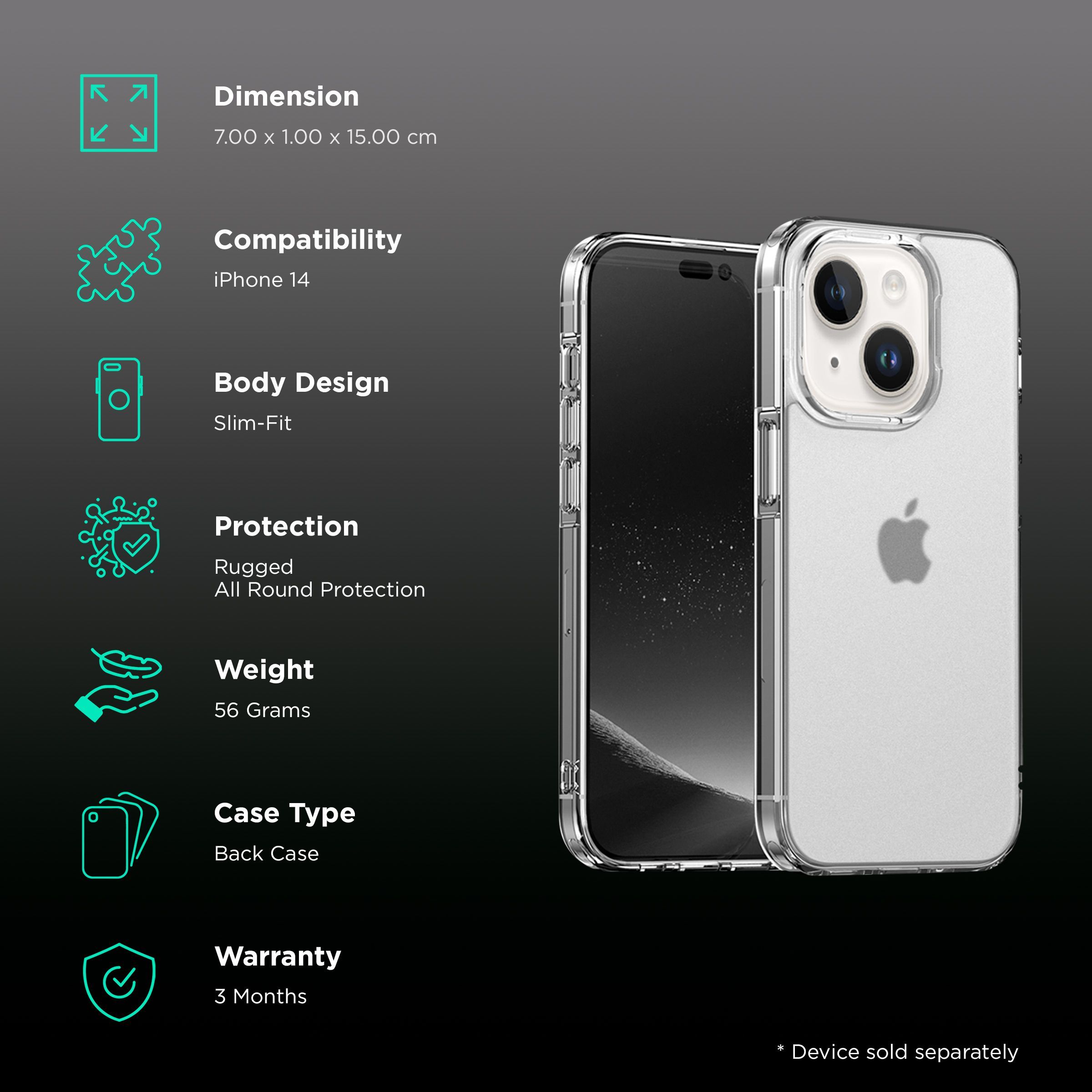 in base Cosmos Frost Back Cover for Apple iPhone 14 (Anti-Microbial Body, Clear)_2