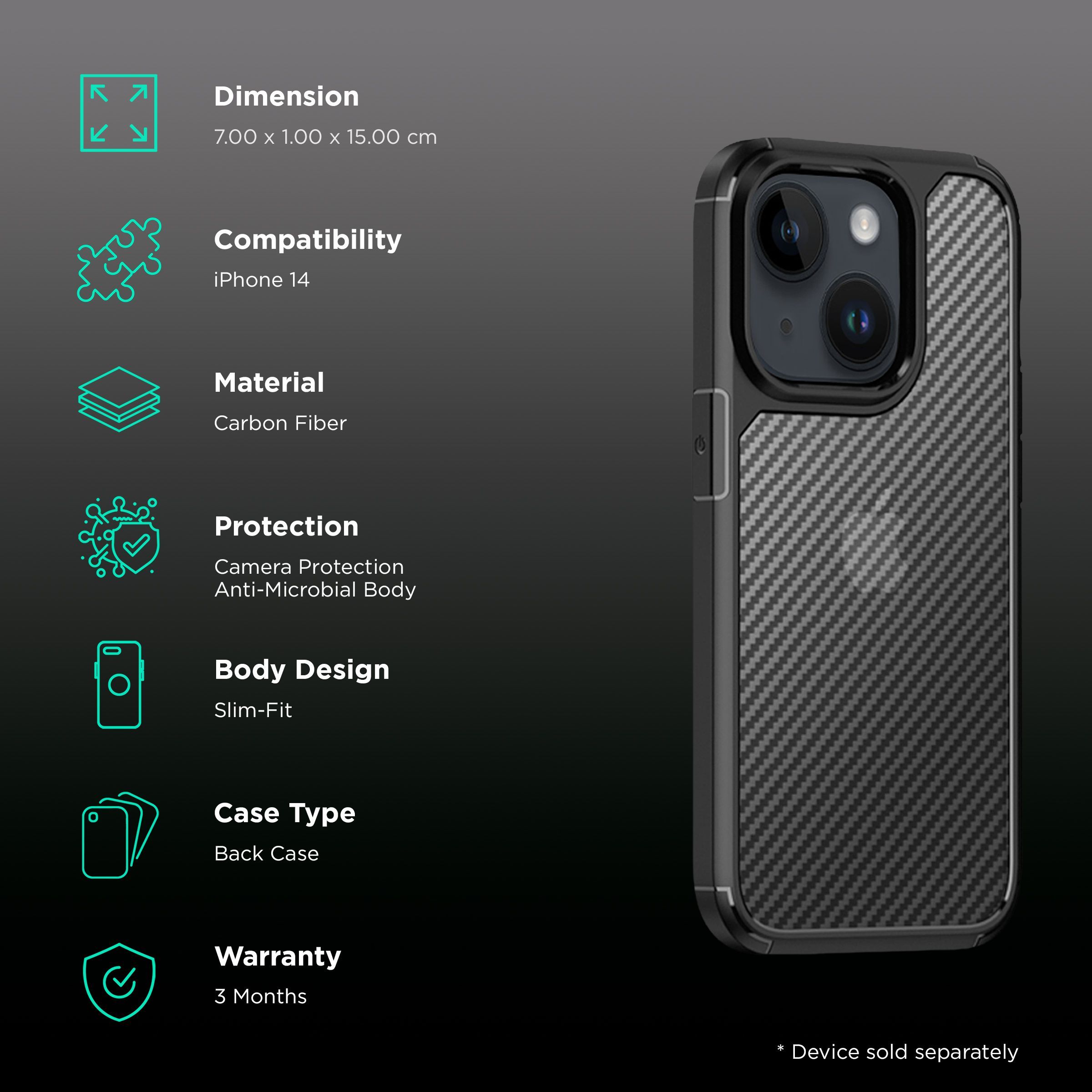 Inbase Carbon Shield Fiber Back Case for Apple iPhone 14 (Anti-Slip Grip, Black) Inbase Carbon Shield Fiber Back Case for Apple iPhone 14 (Anti-Slip Grip, Black)_2